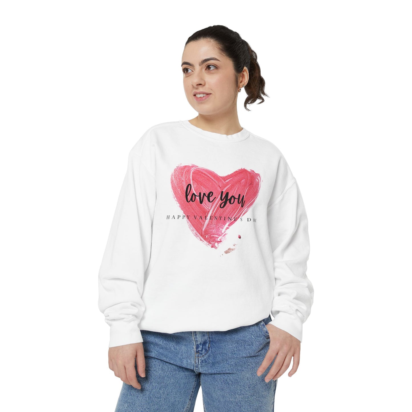 Unisex Valentine's Day Sweatshirt With Brush Art of Red Heart and Caption Love You Inside