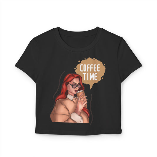 Coffee Time Women's Baby Tee, Cute Graphic T-Shirt, Coffee Lover Gift, Casual Outfit, Summer Essential