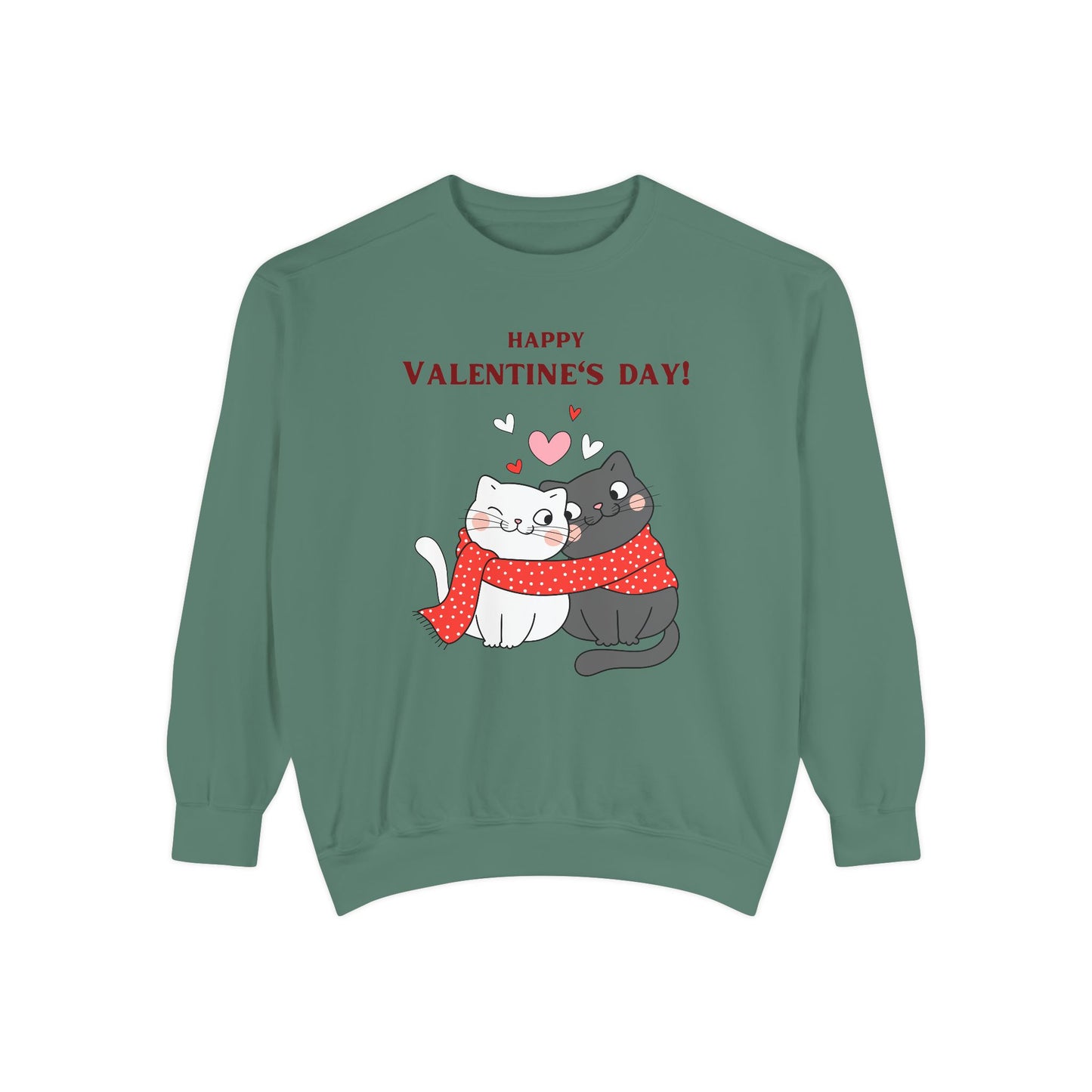 Unisex Valentine's Day Sweatshirt With Black and Grey Cat Couple and Caption Happy Valentine's Day