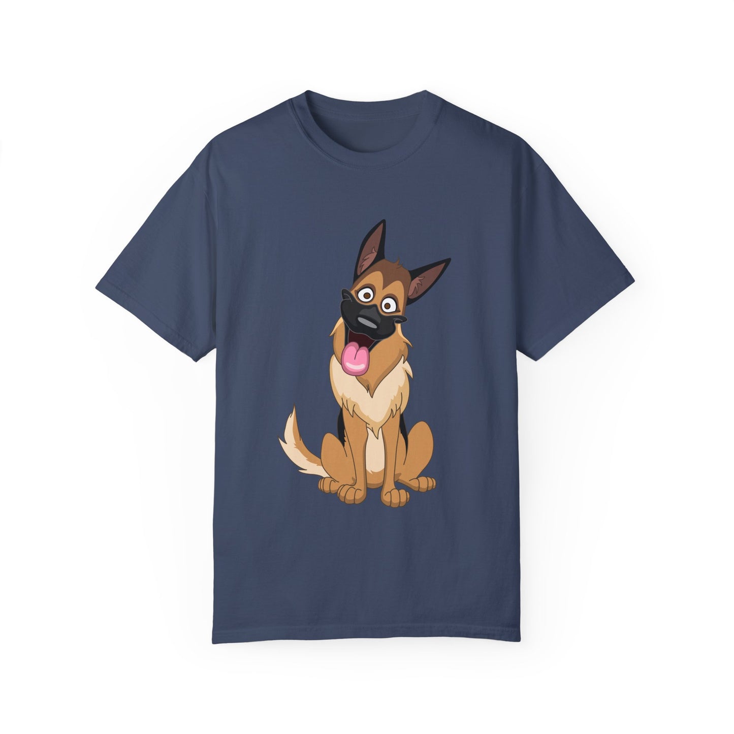 Unisex Dog Lover T-Shirt With Funny Cartoon of Tan Color German Shepherd