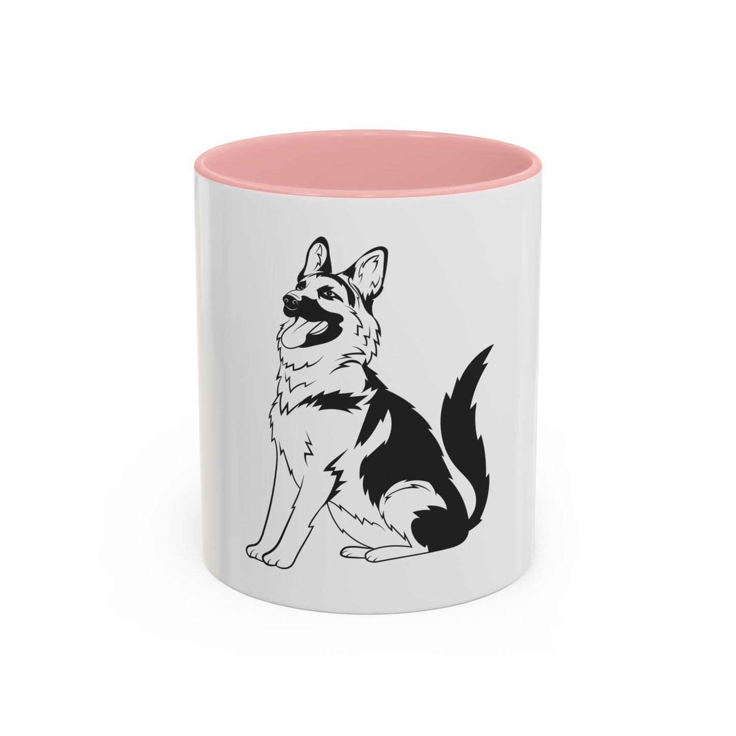 Accent Ceramic Dog Lover Coffee Mug With a Graphic of Black and Transparent German Shepherd Sloppily Sitting