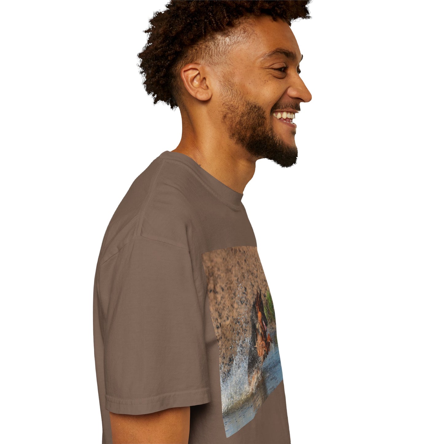 Unisex Dog Lover T-Shirt With Giant German Shepherd Jumps in the River
