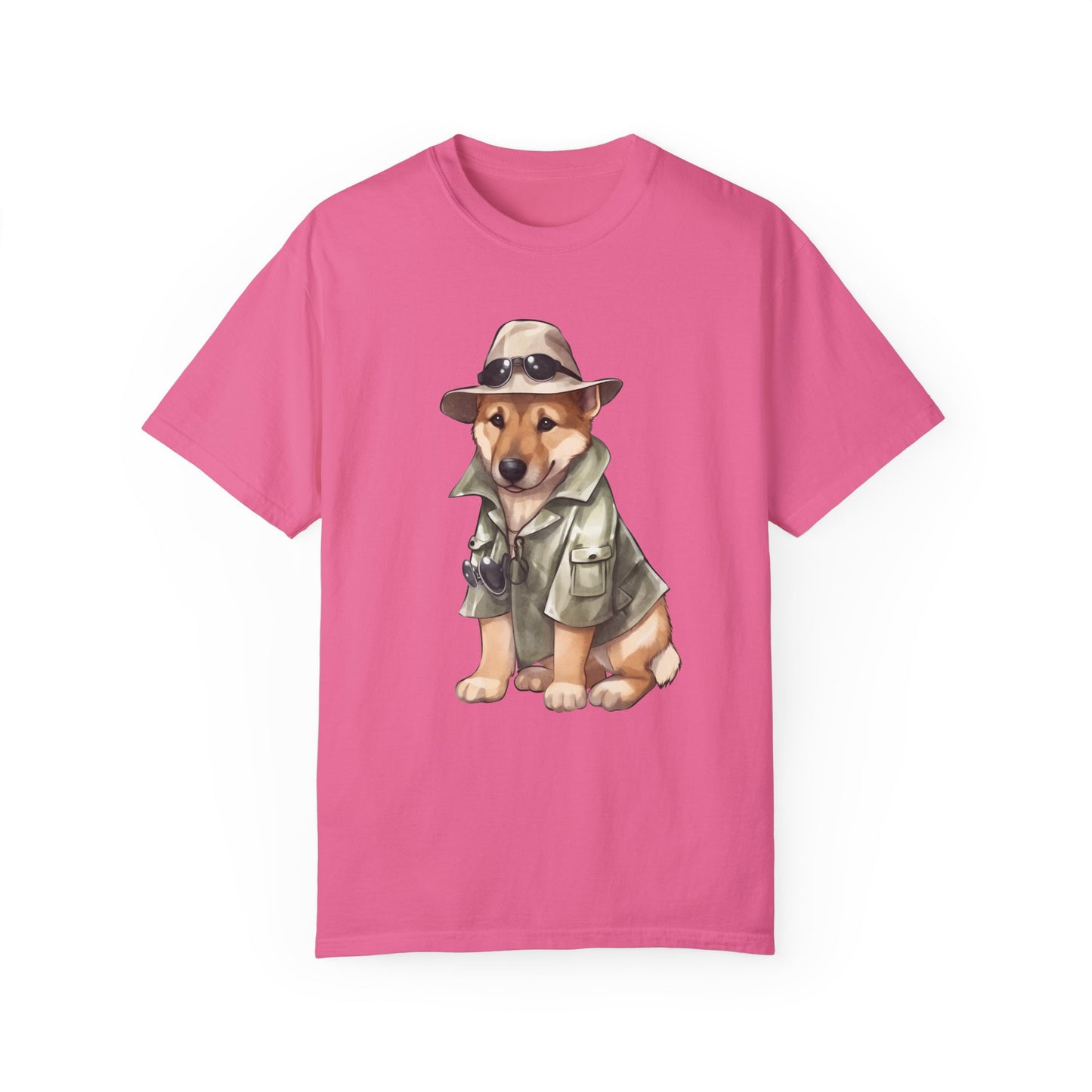Unisex Dog Lover T-Shirt With a Graphic of German Shepherd Wearing Detector's Hat and Costume