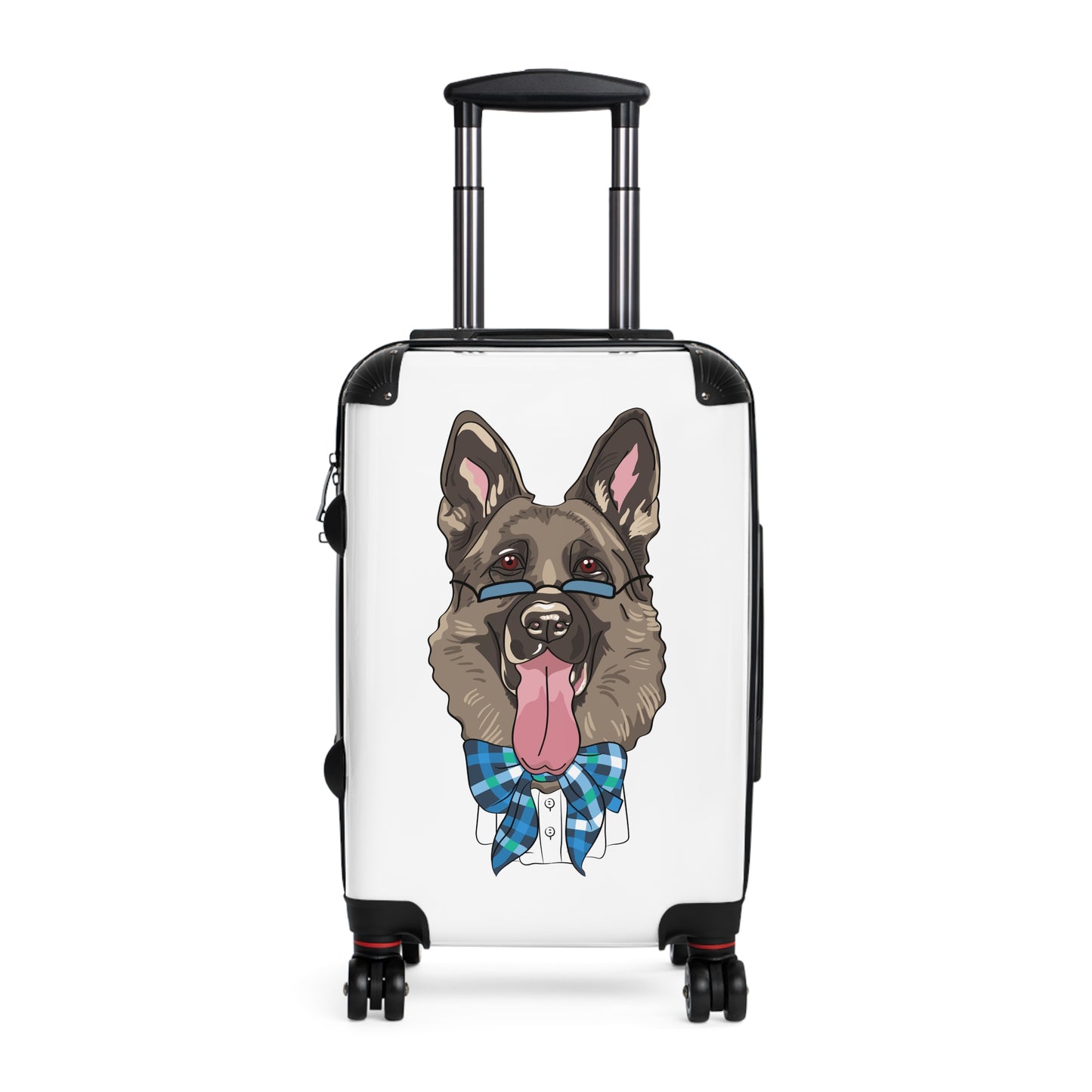 Stylish Pet-Lover Suitcase - Funny German Shepherd Wearing Blue Glasses and Bow Tie Leaving Tongue Out