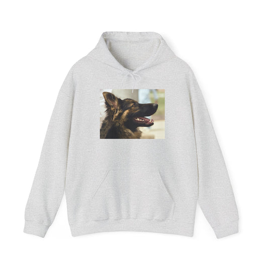 A Unisex Hoodie With Close Up of Working German Shepherd Mouth Opened