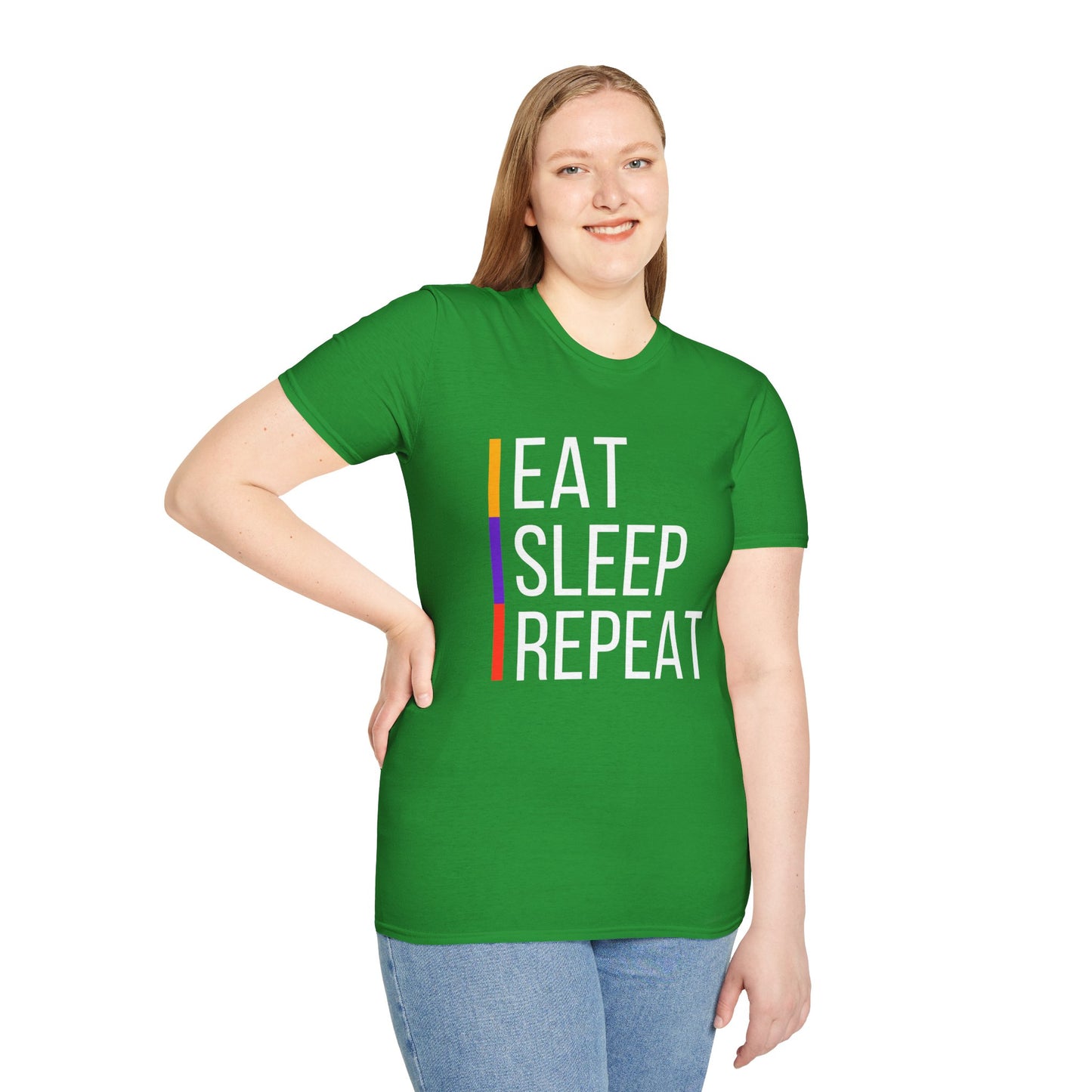 Eat Sleep Repeat Unisex Softstyle T-Shirt - Perfect for Casual Outings, Funny Gift, Relaxation Apparel, Everyday Wear, Motivational Tee