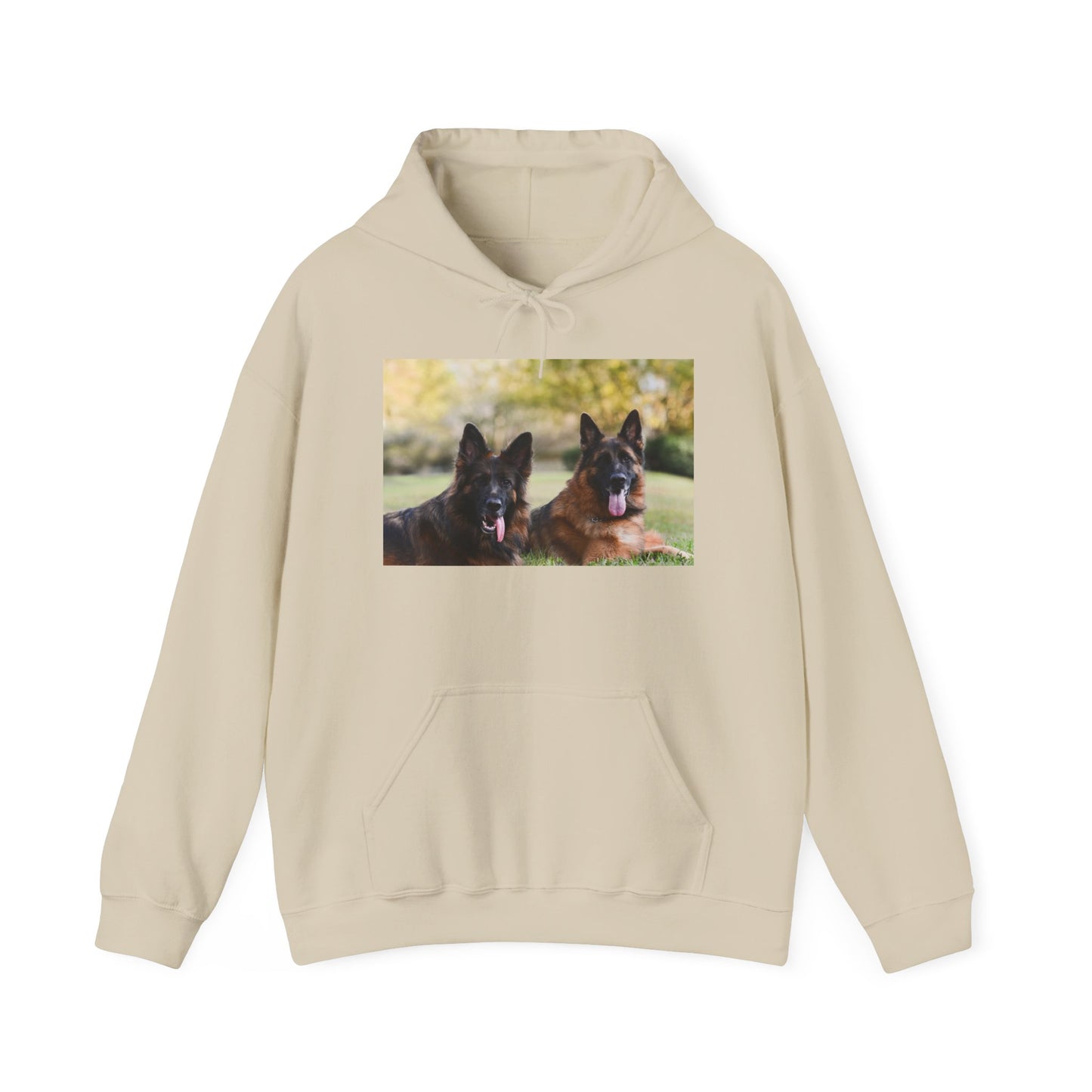 A Unisex Dog Lover Hoodie With Two German Shepherds Lying On The Ground Leaving Tongues Out