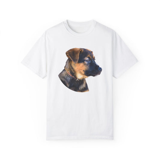 Unisex T-Shirt With Close Up Face of German Shepherd Puppy With Floppy Ears