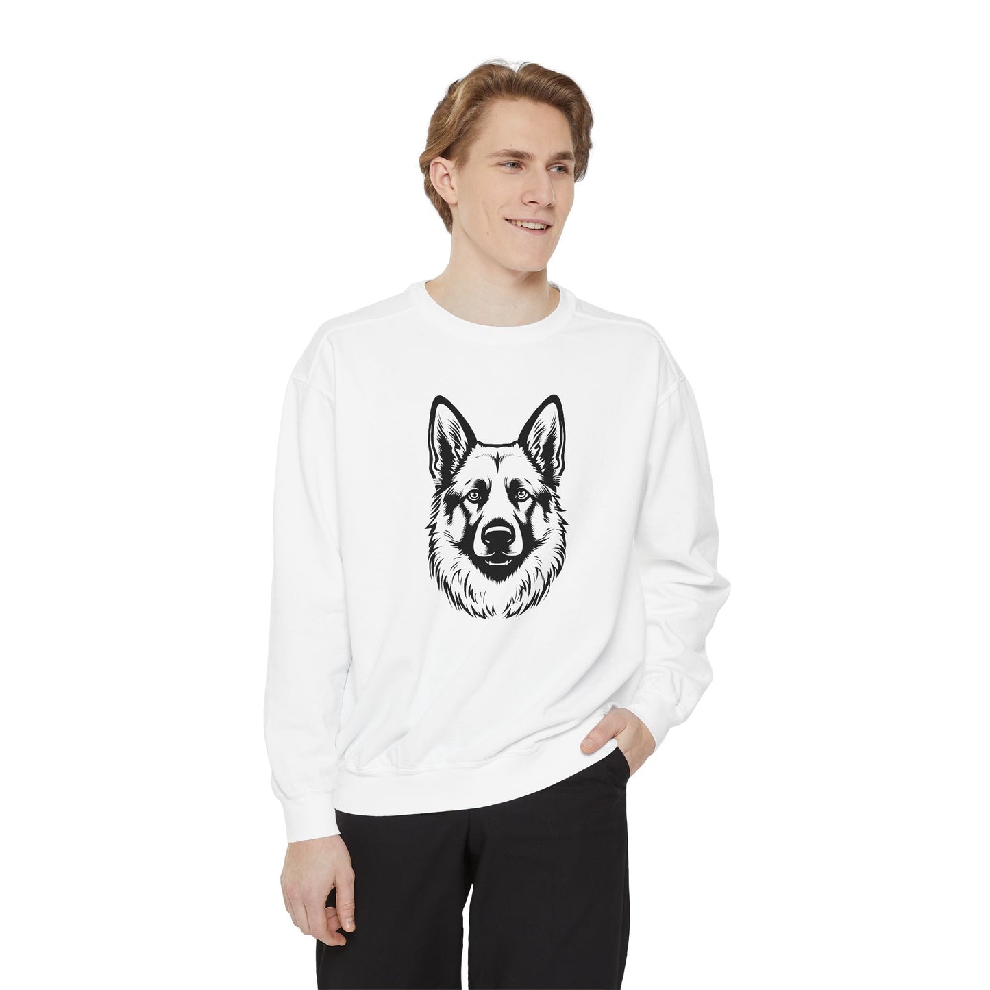 Unisex Dog Lover Sweatshirt With a Close Up Graphic of Black and Transparent German Shepherd
