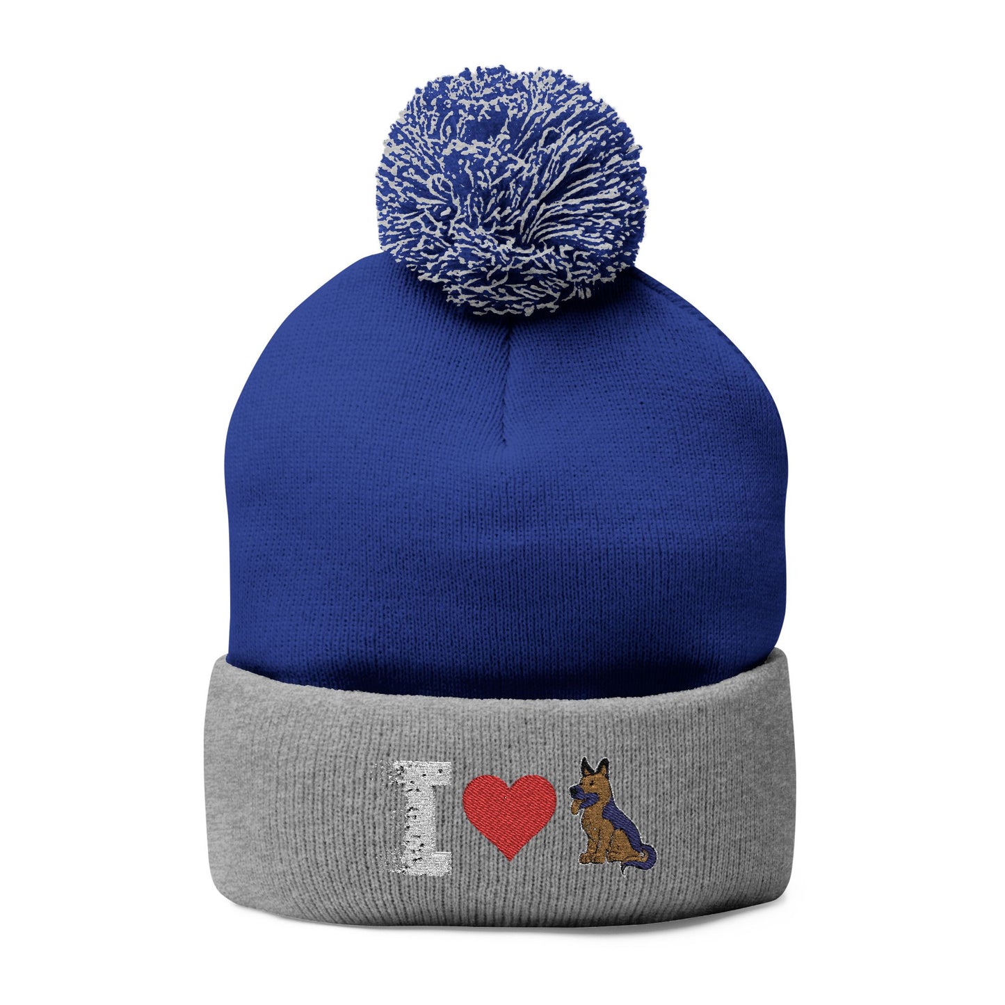 I Love My German Shepherd Embroidered Pom-Pom Knit Cap