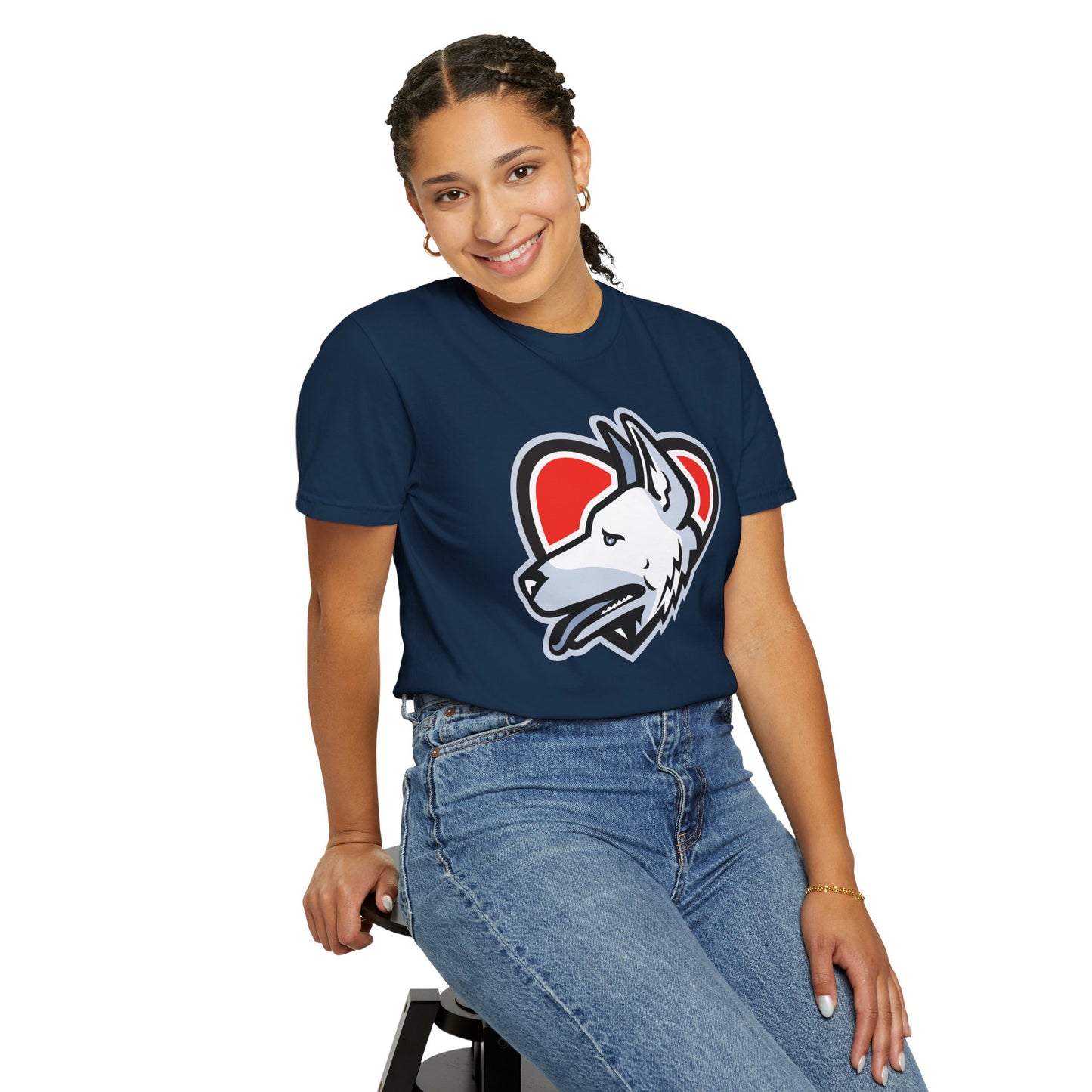 Unisex Dog Lover T-Shirt With a Close Up Graphic of German Shepherd Placed Inside Red Heart