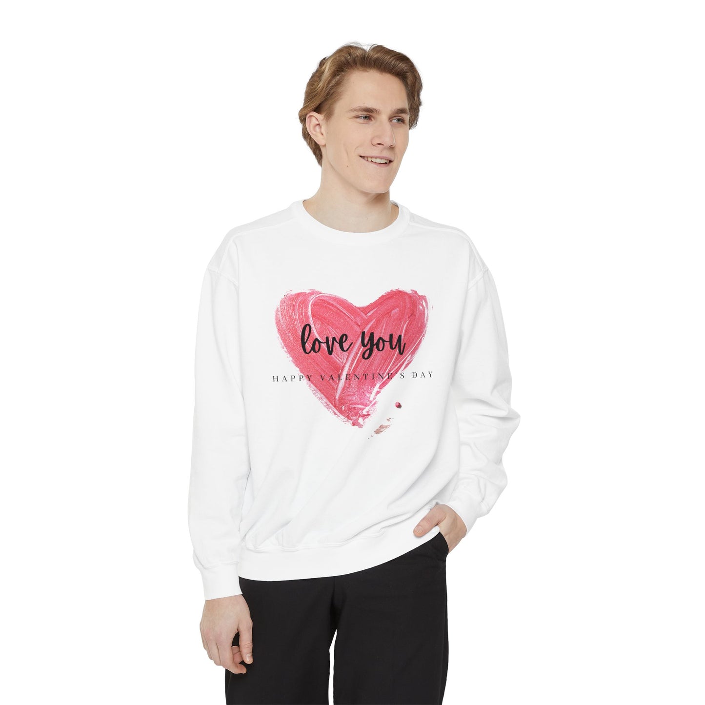 Unisex Valentine's Day Sweatshirt With Brush Art of Red Heart and Caption Love You Inside