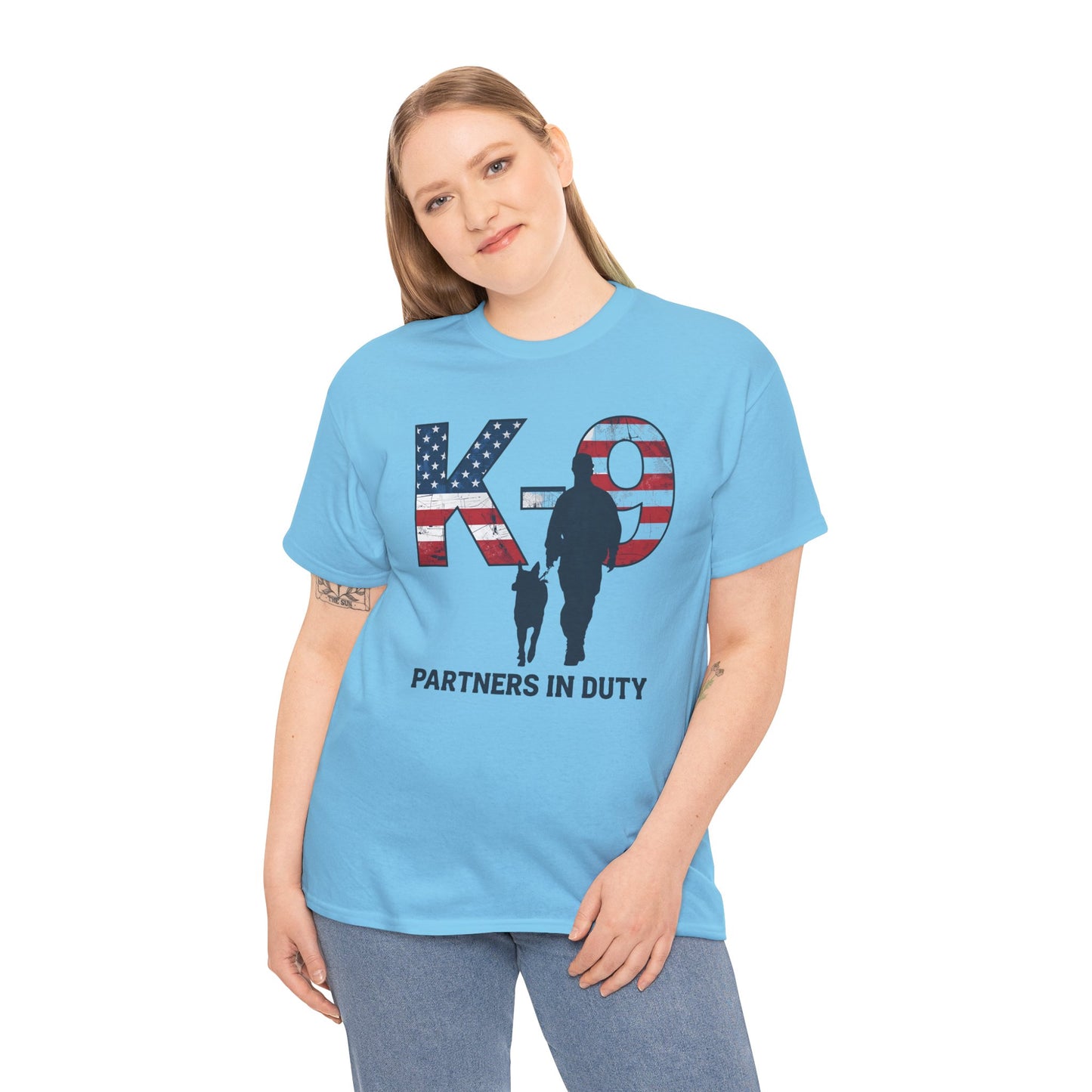 Patriotic K-9 T-Shirt - Partners in Duty Tee | Unisex Heavy Cotton Tee for Dog Lovers, Military Support, Gifts for Dog Handlers