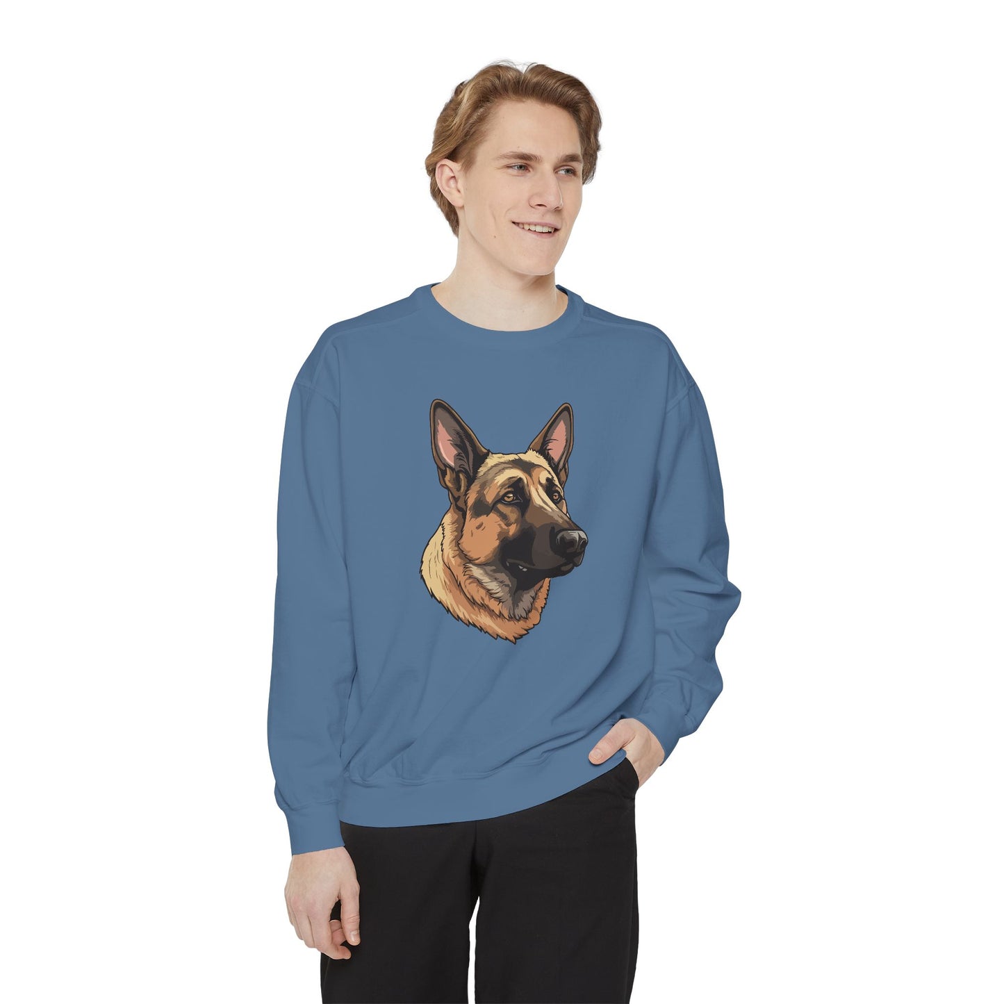 Unisex Dog Lover Sweatshirt With a Close Up Graphic of Serious German Shepherd