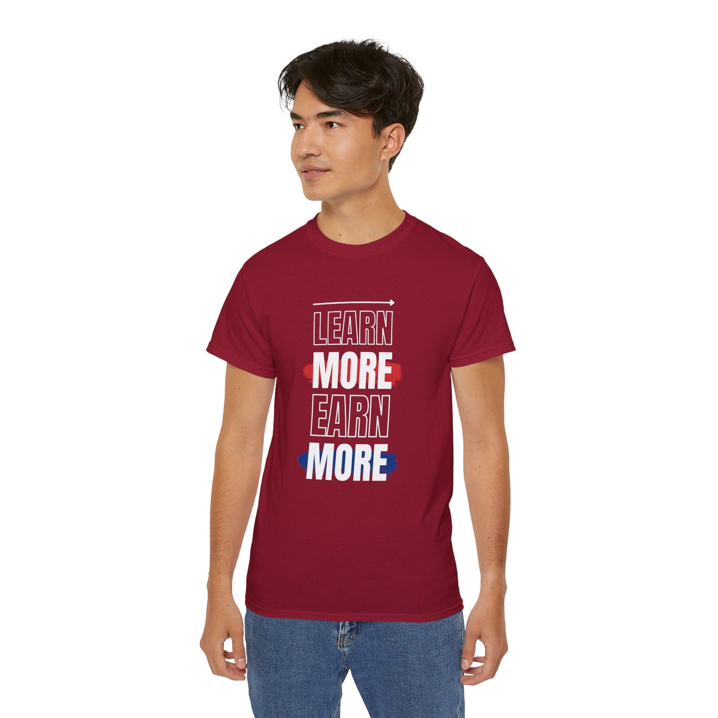 Learn More Earn More Unisex Cotton Tee | Motivational T-Shirt for Growth | Perfect Gift for Students, Entrepreneurs, Graduates, Casual Wear