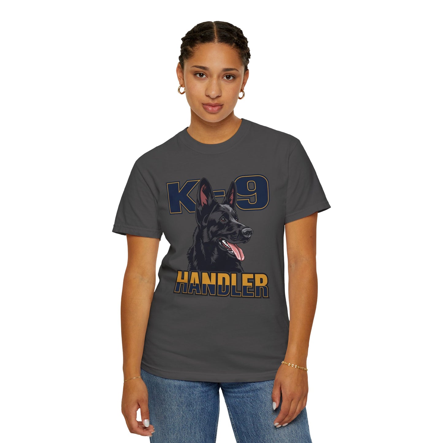 Black German Shepherd K-9 Handler T-Shirt, Garment-Dyed Unisex Tee for Dog Lovers