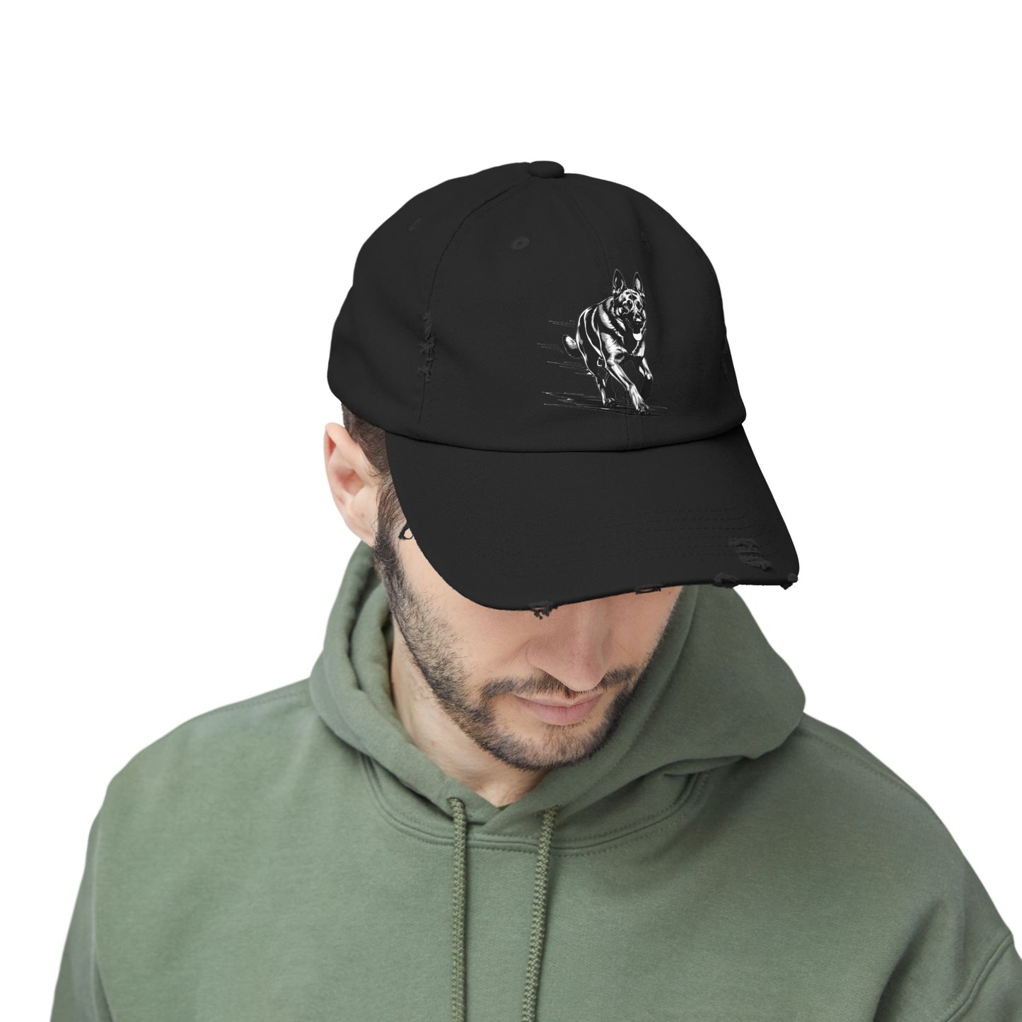 Black Distressed Agility German Shepherd Dog Cap | Unisex Pet Lover Hat, Outdoorsy Style, Casual Wear, Animal Lover Accessory