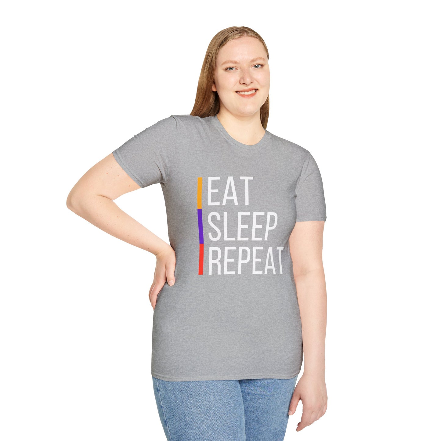Eat Sleep Repeat Unisex Softstyle T-Shirt - Perfect for Casual Outings, Funny Gift, Relaxation Apparel, Everyday Wear, Motivational Tee
