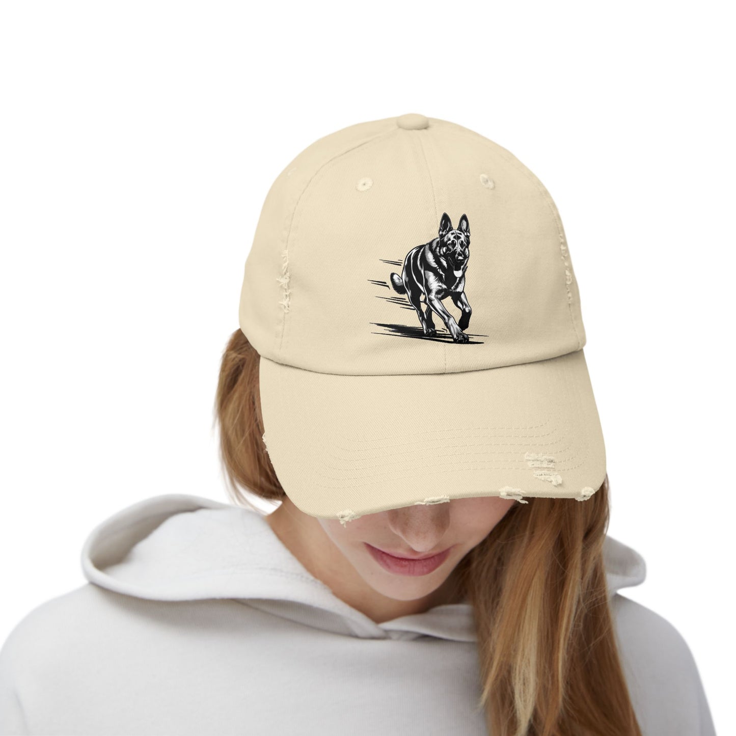 Black Distressed Agility German Shepherd Dog Cap | Unisex Pet Lover Hat, Outdoorsy Style, Casual Wear, Animal Lover Accessory