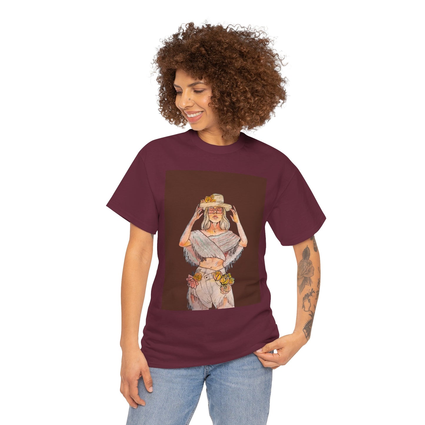 Bohemian Vibes Unisex Heavy Cotton Vintage Tee, Casual Wear, Summer Style Shirt, Gift for Her, Festival Outfit, Art-Inspired Apparel