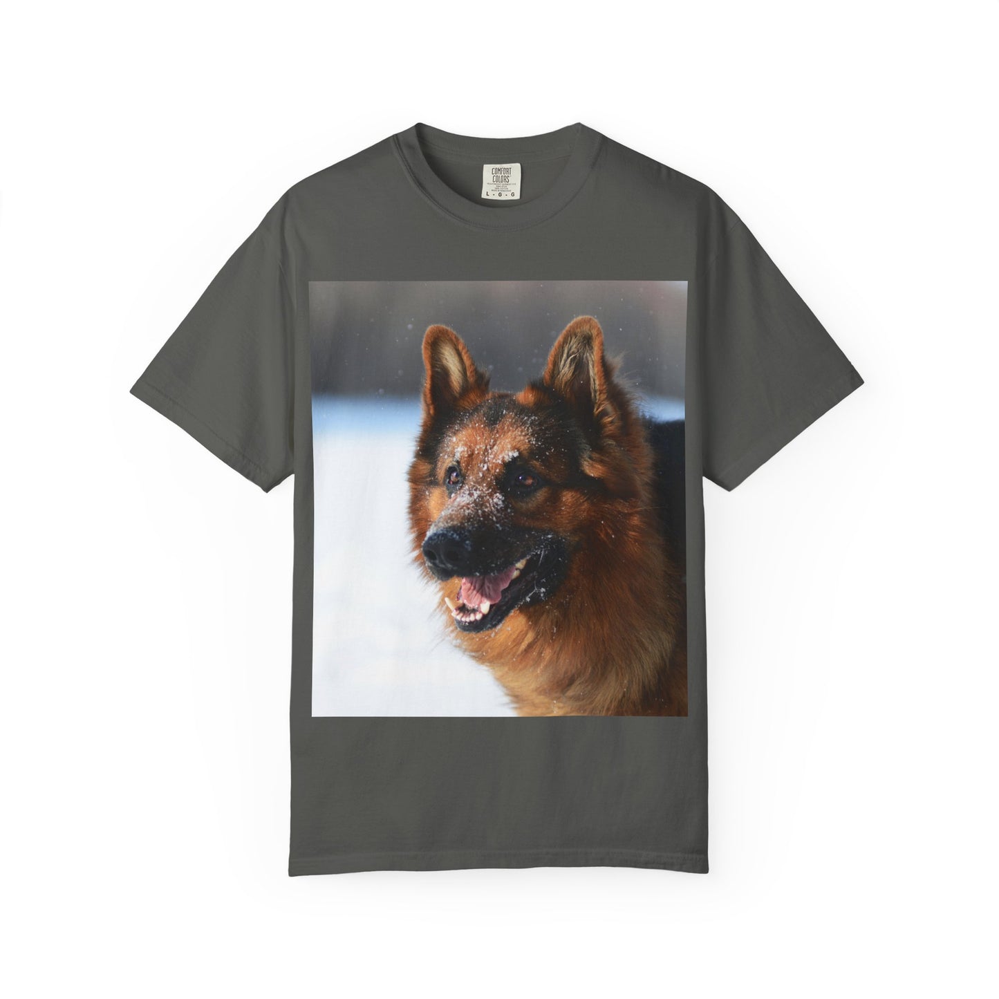 Unisex Dog Photograph T-Shirt - Giant German Shepherd In the Snow