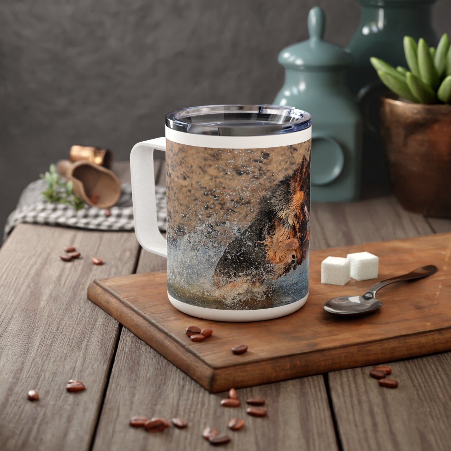 Insulated Stainless Steel Dog Lover Coffee Mug - German Shepherd Adventure Design