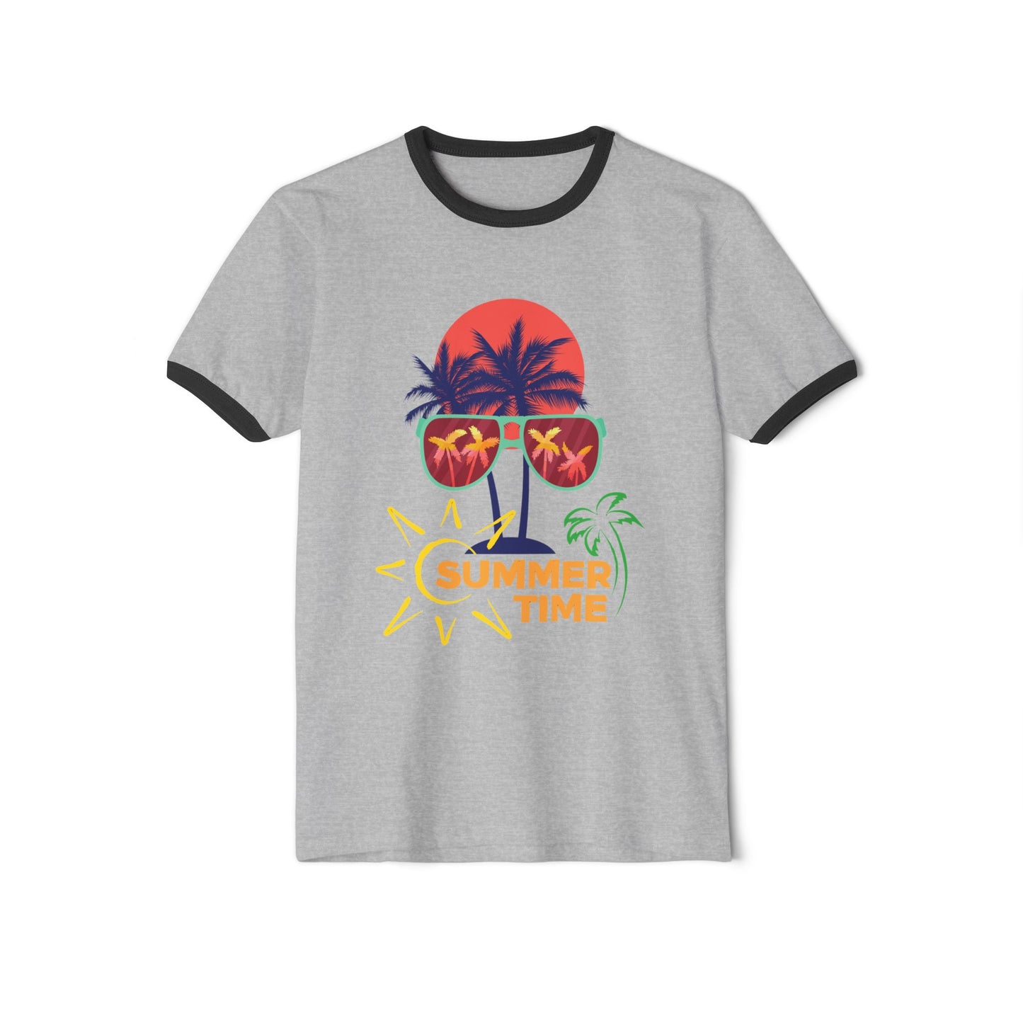 Summer Vibes Unisex Cotton Ringer T-Shirt, Fun Tropical Tee, Beachwear, Vacation Shirt, Gift for Him/Her, Summer Time Design
