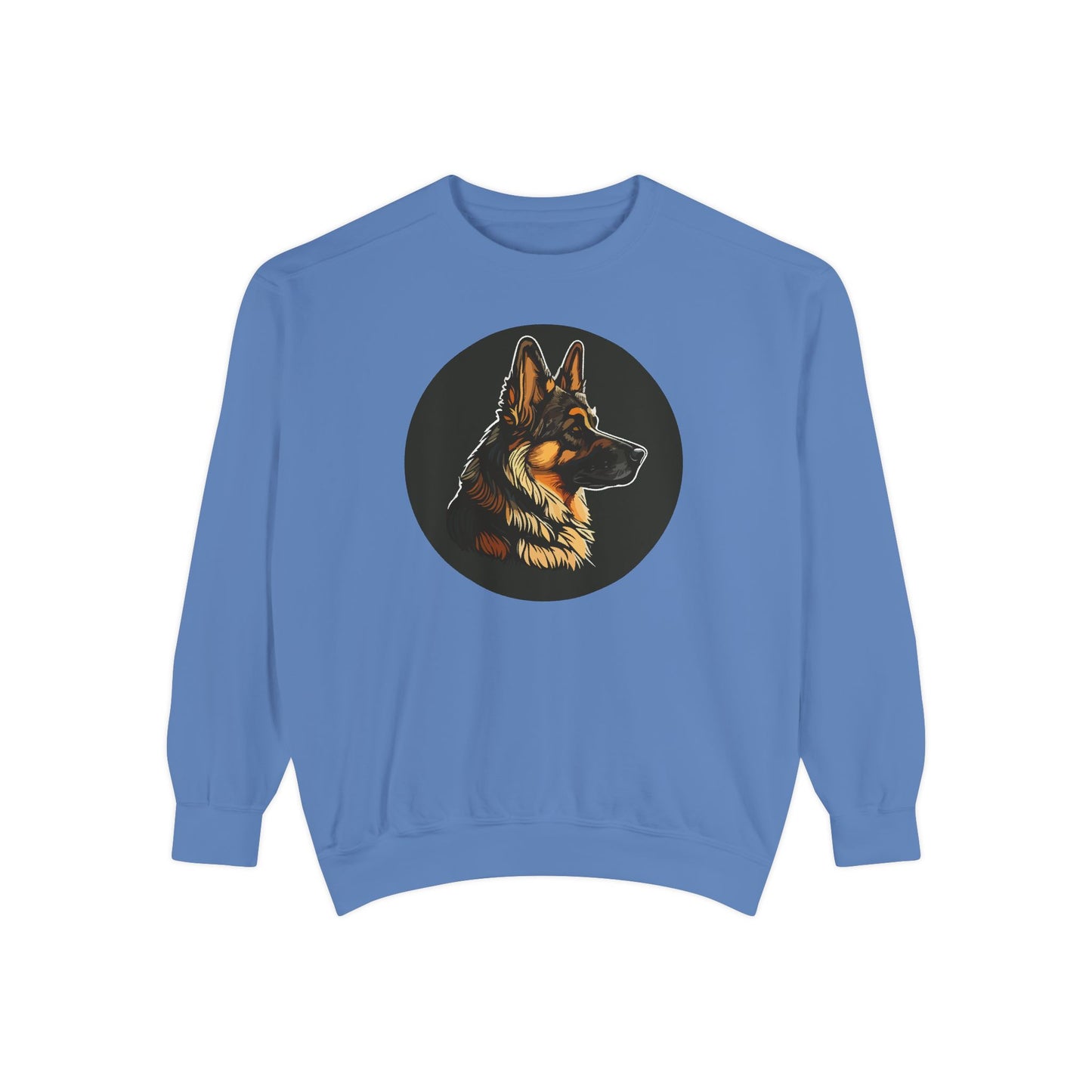 Unisex Dog Lover Sweatshirt With a Close Up Graphic of a German Shepherd Inside a Black Circle