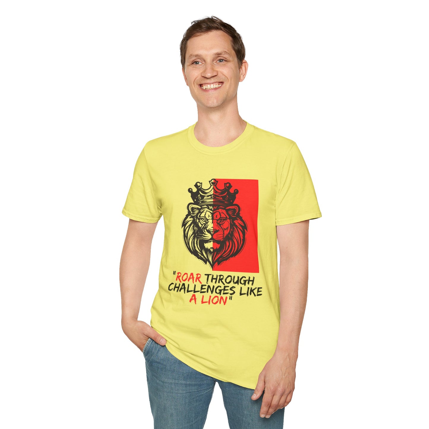 Lion Roar Inspirational T-Shirt, Motivational Quote Tee - "Roar Through Challenges Like a Lion", Unisex Graphic Shirt, Gift for Lion Lovers