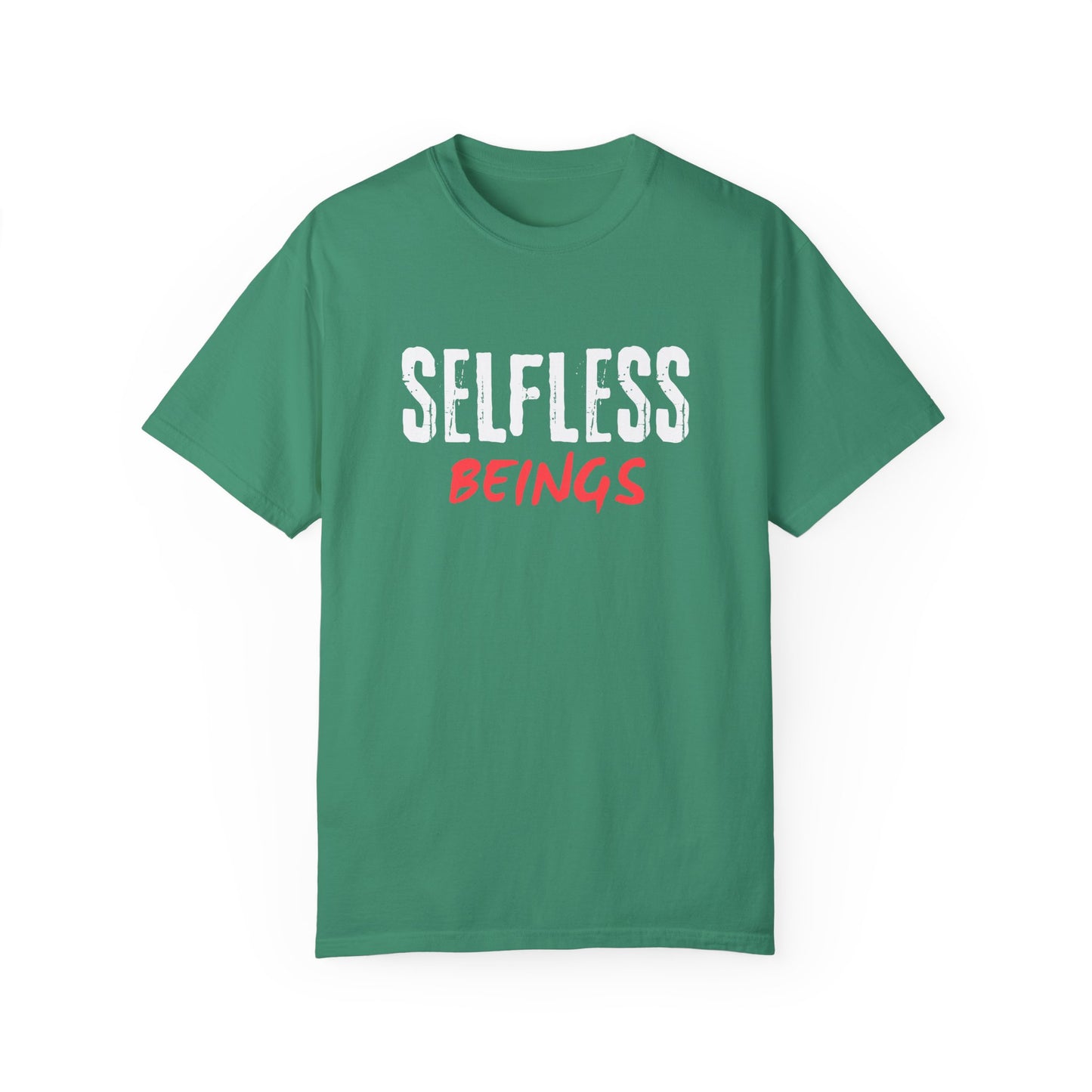 Unisex Dog Lover T-Shirt With Text "Selfless Beings" Designed Using White and Red Effect