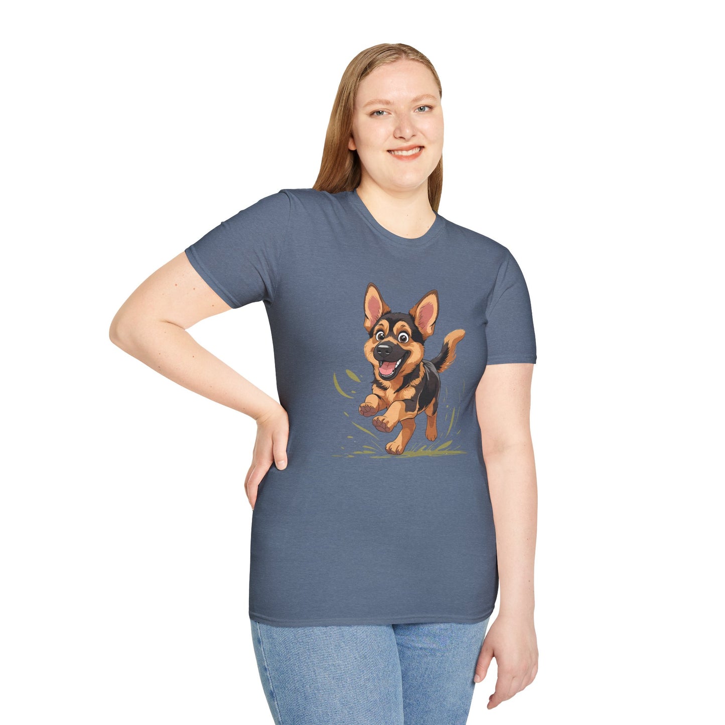 Cute Playing Puppy Graphic Unisex Softstyle T-Shirt, Dog Lover Gift, Casual Wear, Animal Theme Shirt, Perfect for Birthdays, Pet Owners