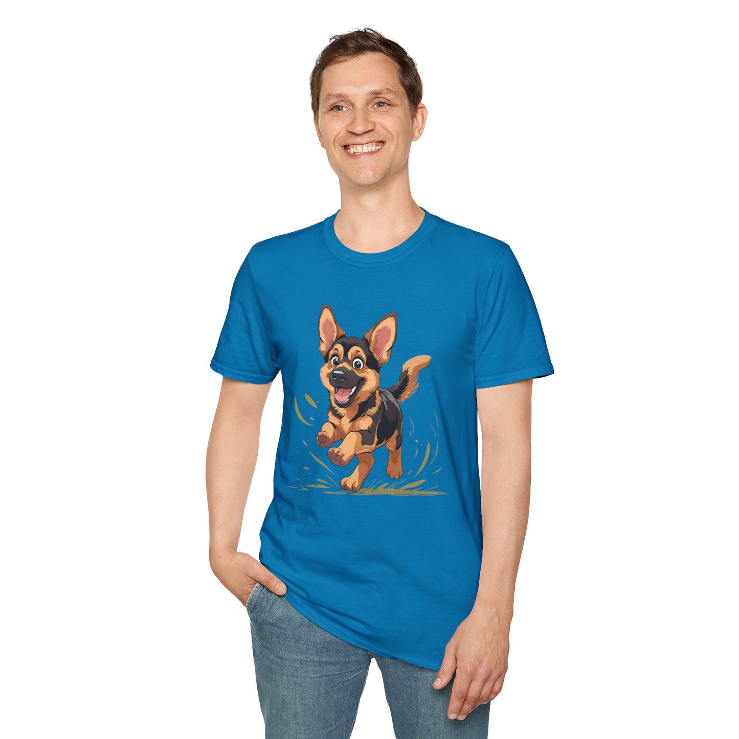 Cute Playing Puppy Graphic Unisex Softstyle T-Shirt, Dog Lover Gift, Casual Wear, Animal Theme Shirt, Perfect for Birthdays, Pet Owners