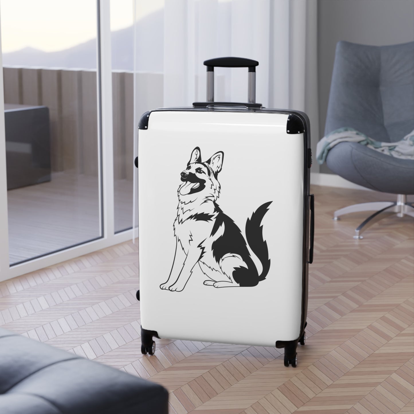 Travel Suitcase with Cool Dog Design - A German Shepherd Sloppily Sitting