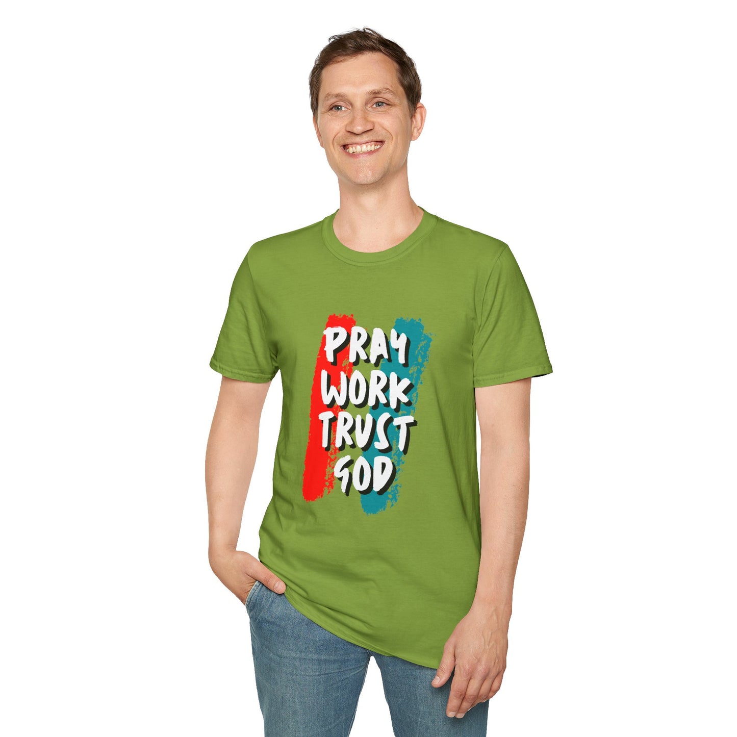 Inspiration Unisex T-Shirt - Pray, Work, Trust God, Motivational Tee, Faith-Based Apparel, Casual Wear, Gift for Believers, Christian Clothing