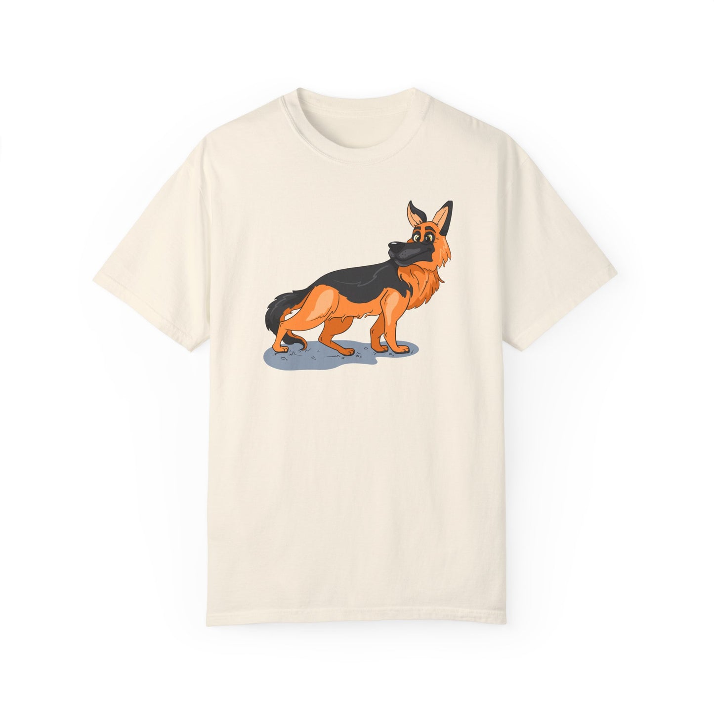 Unisex Dog Lover T-Shirt With a Cartoon of Astonished German Shepherd Turning His Head
