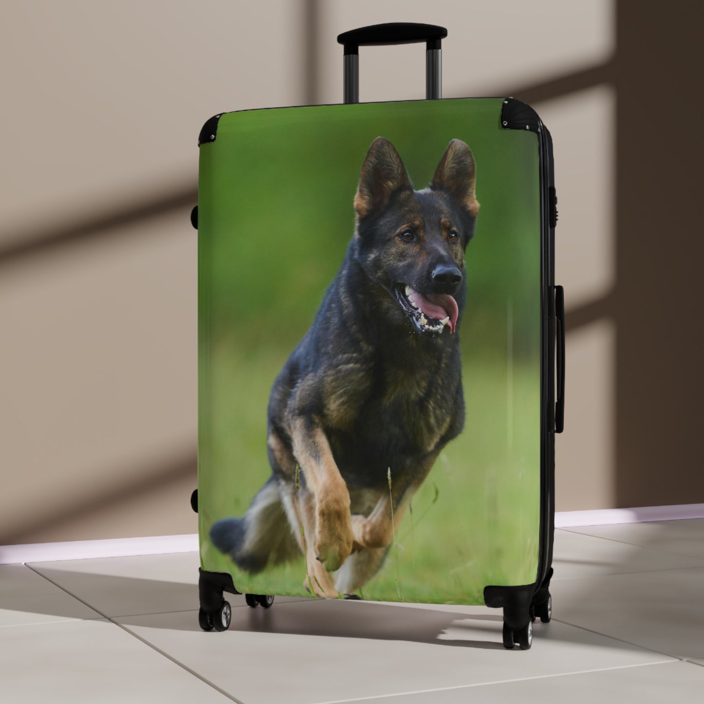 Dog Lovers Suitcase Featuring a Working Line German Shepherd Running On the Grass