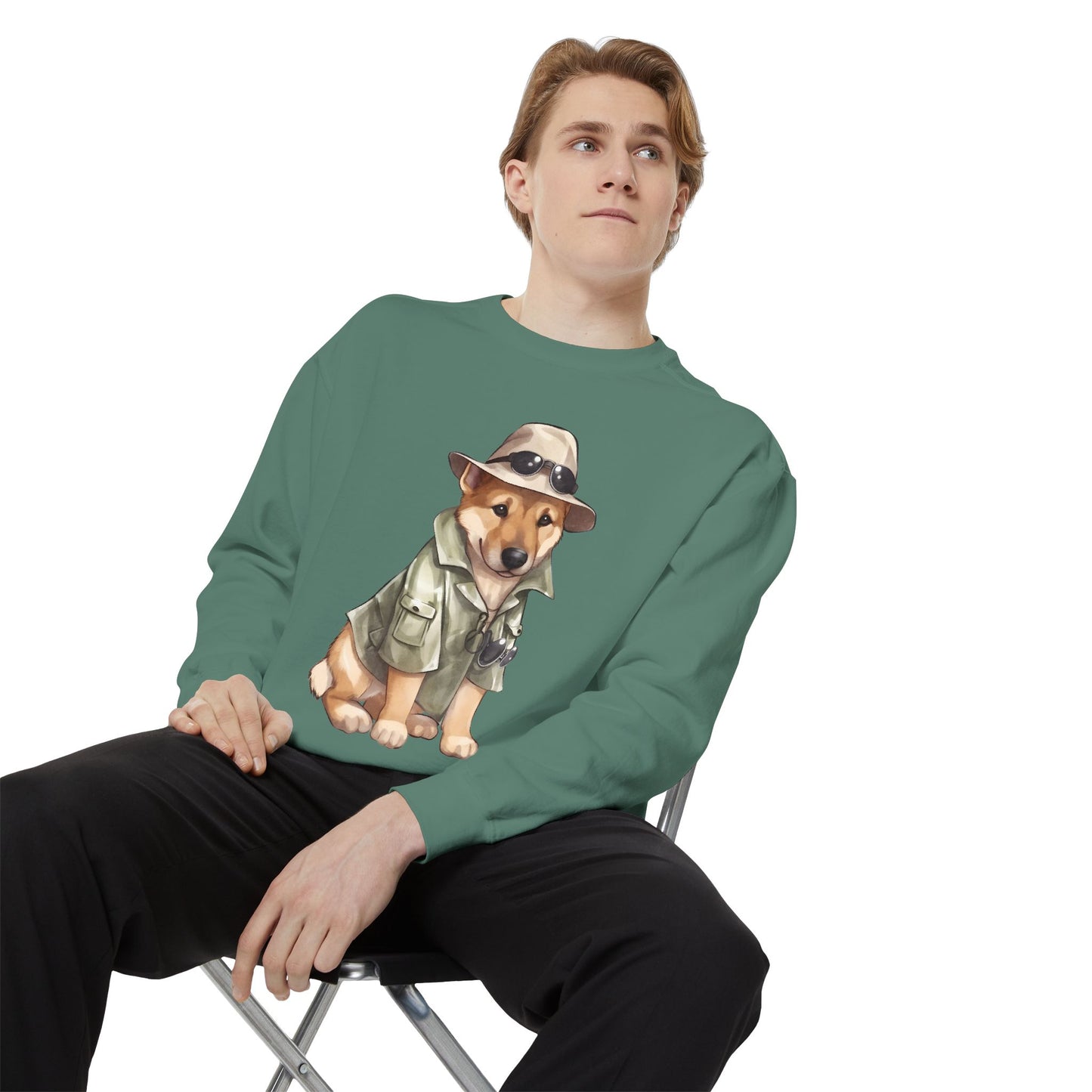 Unisex Dog Lover Sweatshirt With a Graphic of German Shepherd Wearing Detector's Hat and Costume