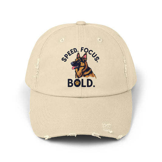 Speed Focus Bold German Shepherd Agility Distressed Hat, Dog Lover Gift, Casual Fashion Accessory, Summer Style, Outdoor Fun