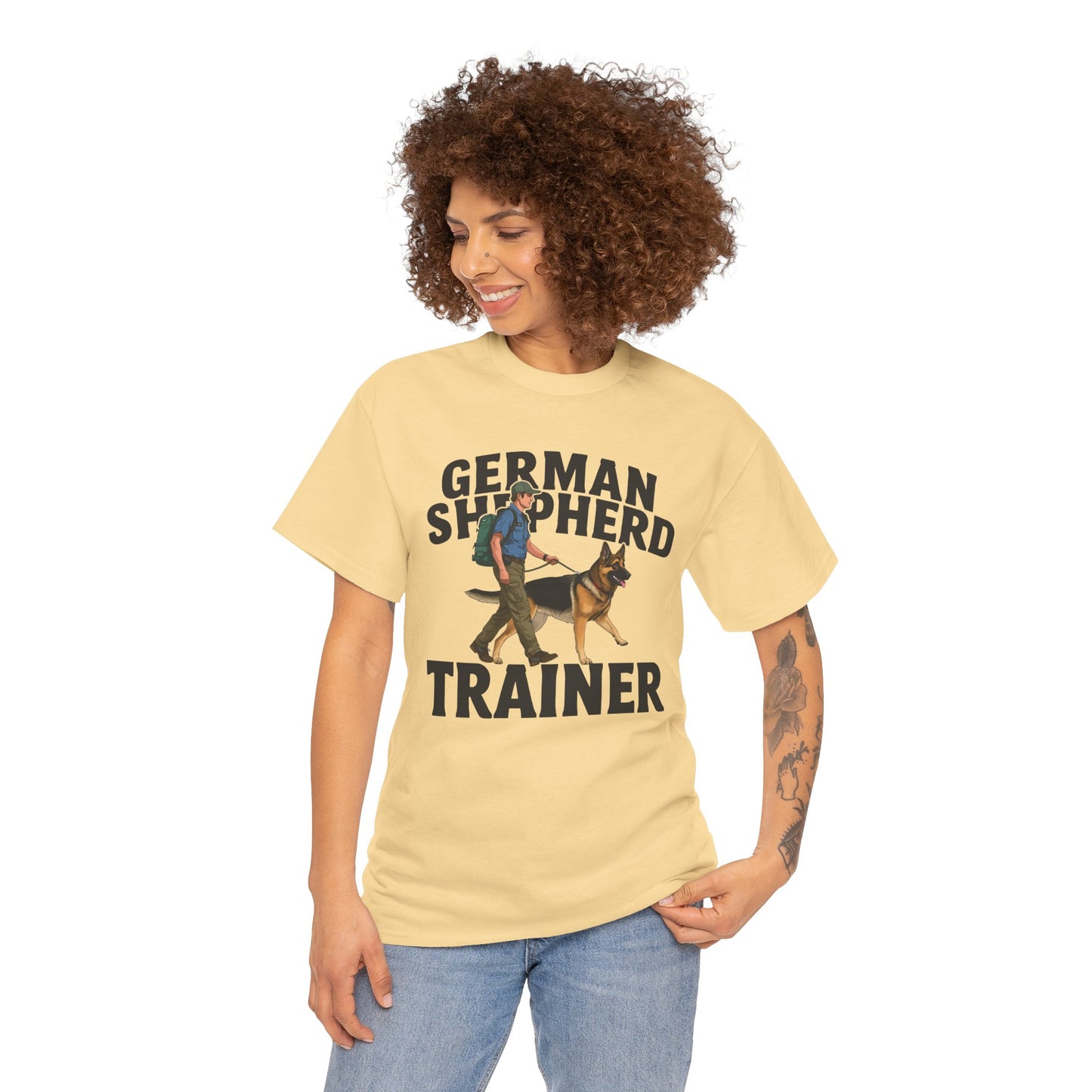 German Shepherd Trainer Tee - Man Holding a German Shepherd | Dog Lover Gift