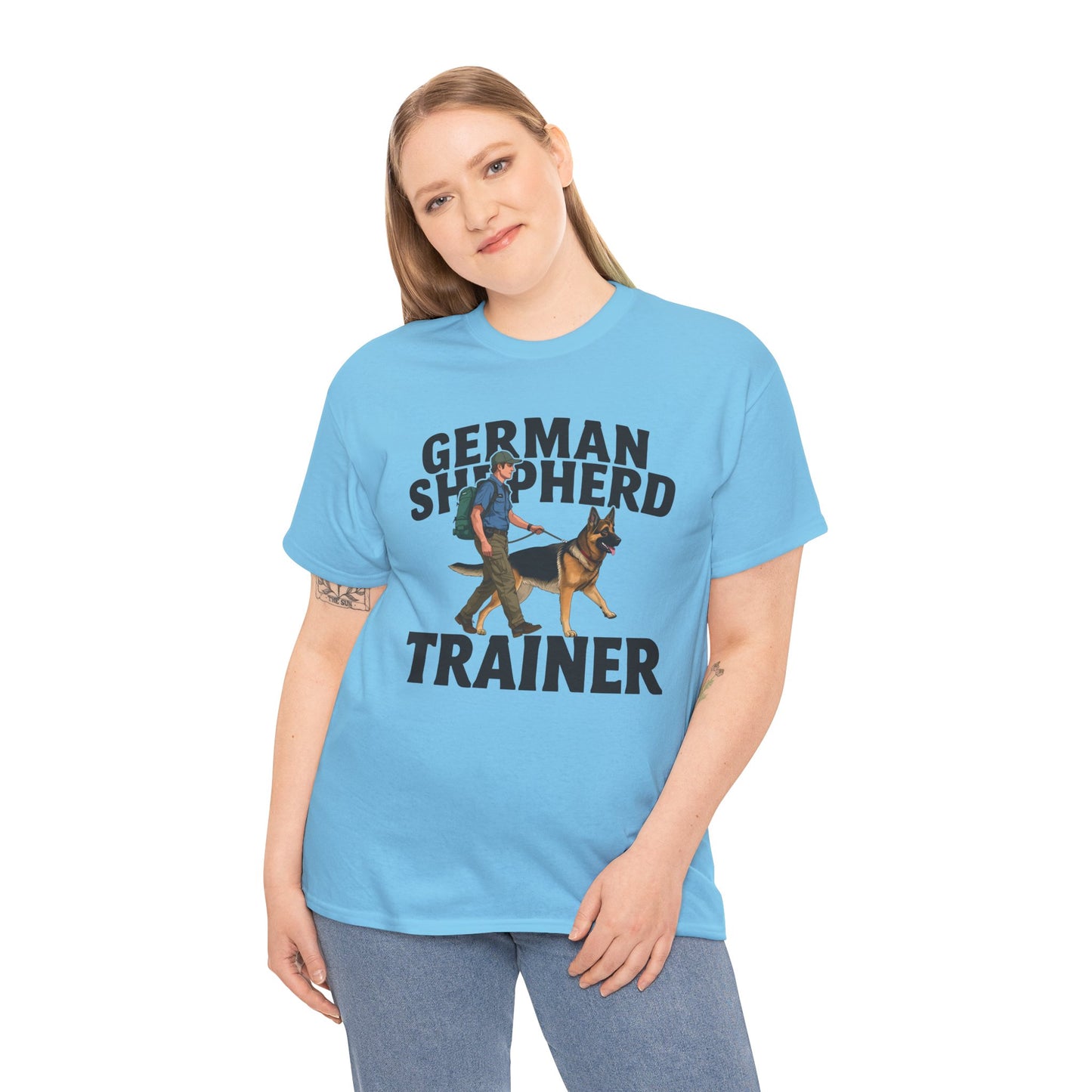 German Shepherd Trainer Tee - Man Holding a German Shepherd | Dog Lover Gift
