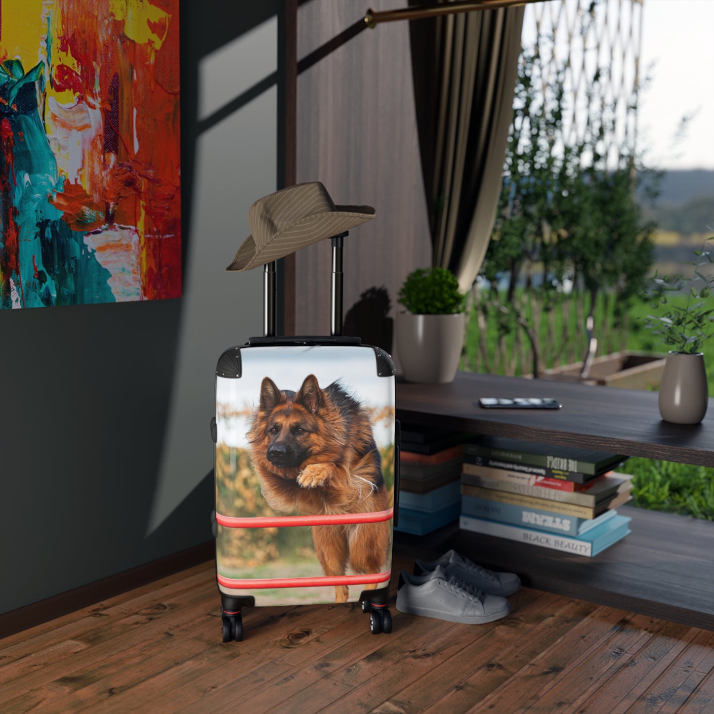 Dog Lover Suitcase Featuring a Long Coat German Shepherd Jumping An Agility Fence