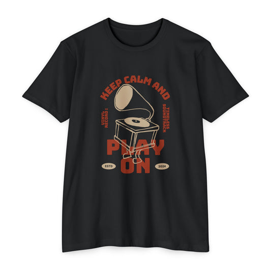 Retro Music Vibe T-Shirt, Unisex Tee, Gift for Music Lovers, Keep Calm and Play On Shirt, Casual Summer Wear, Music Themed Apparel