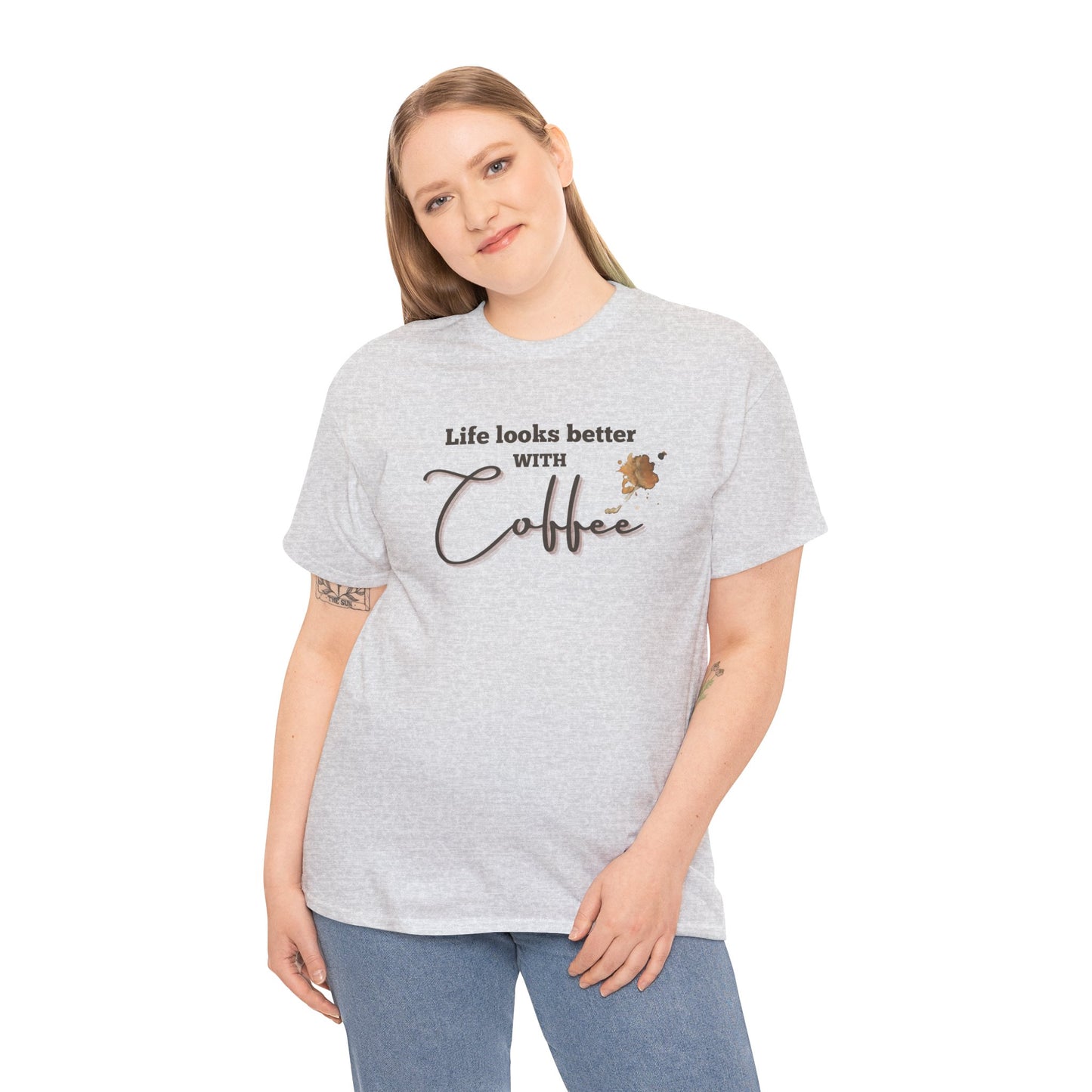 Life Looks Better with Coffee Tee | Unisex Cotton Tee for Coffee Lovers, Gift for Birthdays, Anniversaries, Casual Wear, Coffee-themed