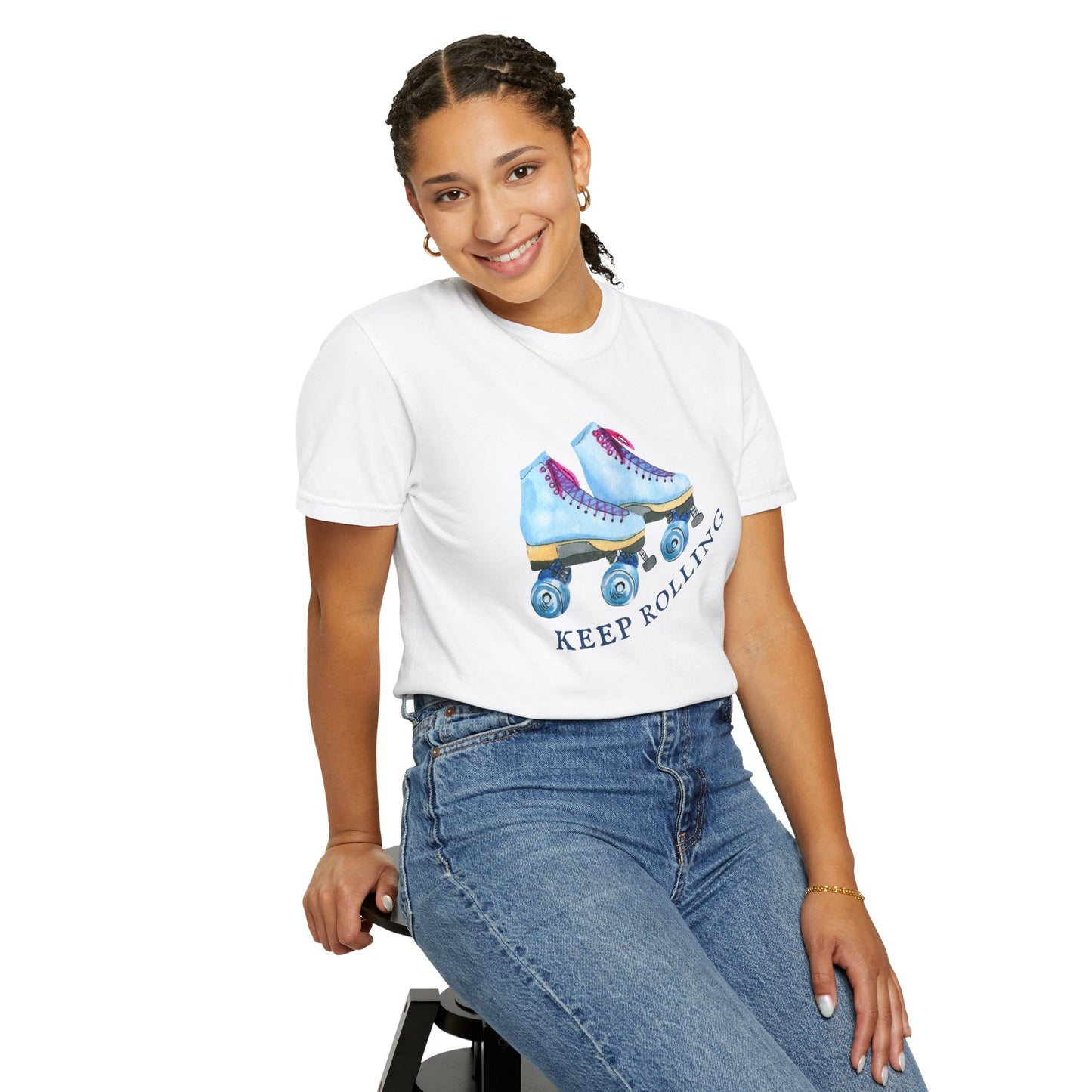 Keep Rolling Retro Roller Skates Tee, Vintage Skate T-shirt, Unisex Garment-Dyed Shirt, Fun Gift for Skating Lovers, Summer Apparel