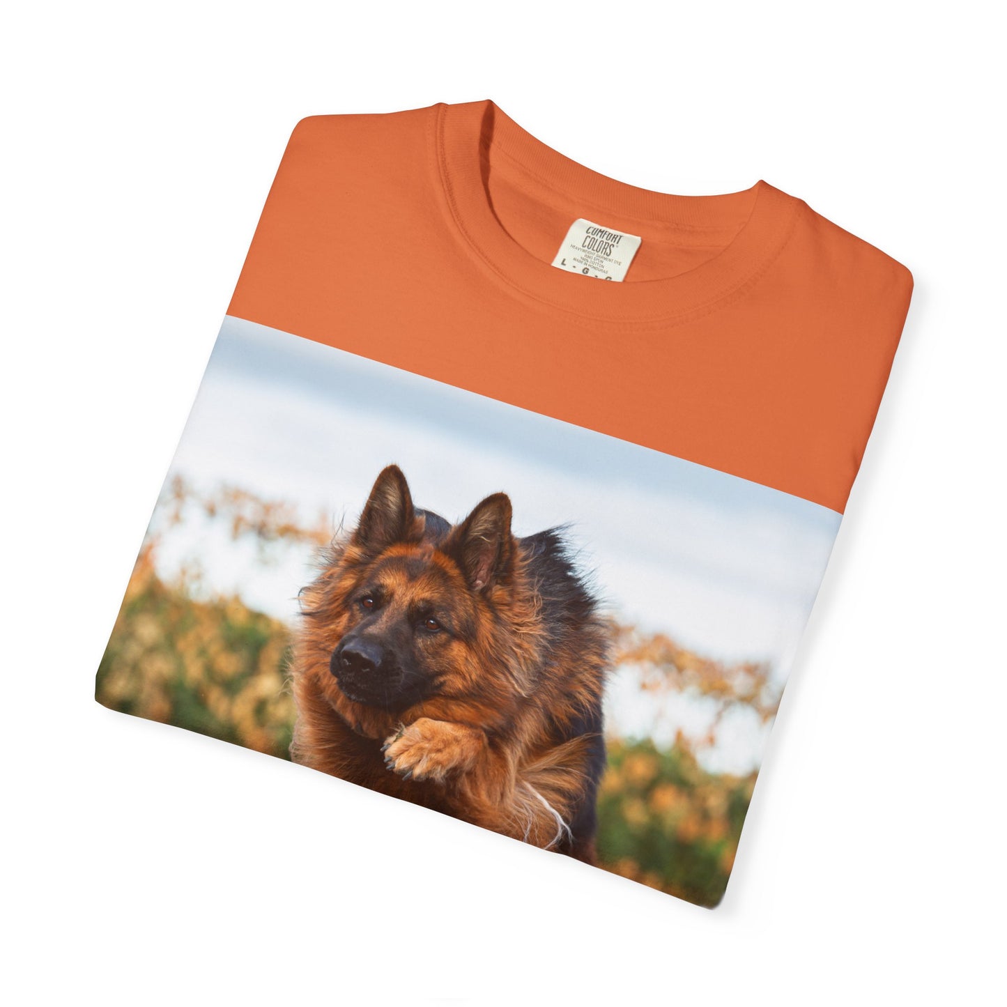Dog Lover Unisex T-Shirt  Featuring Photograph of Showline German Shepherd Jumping Agility Fence