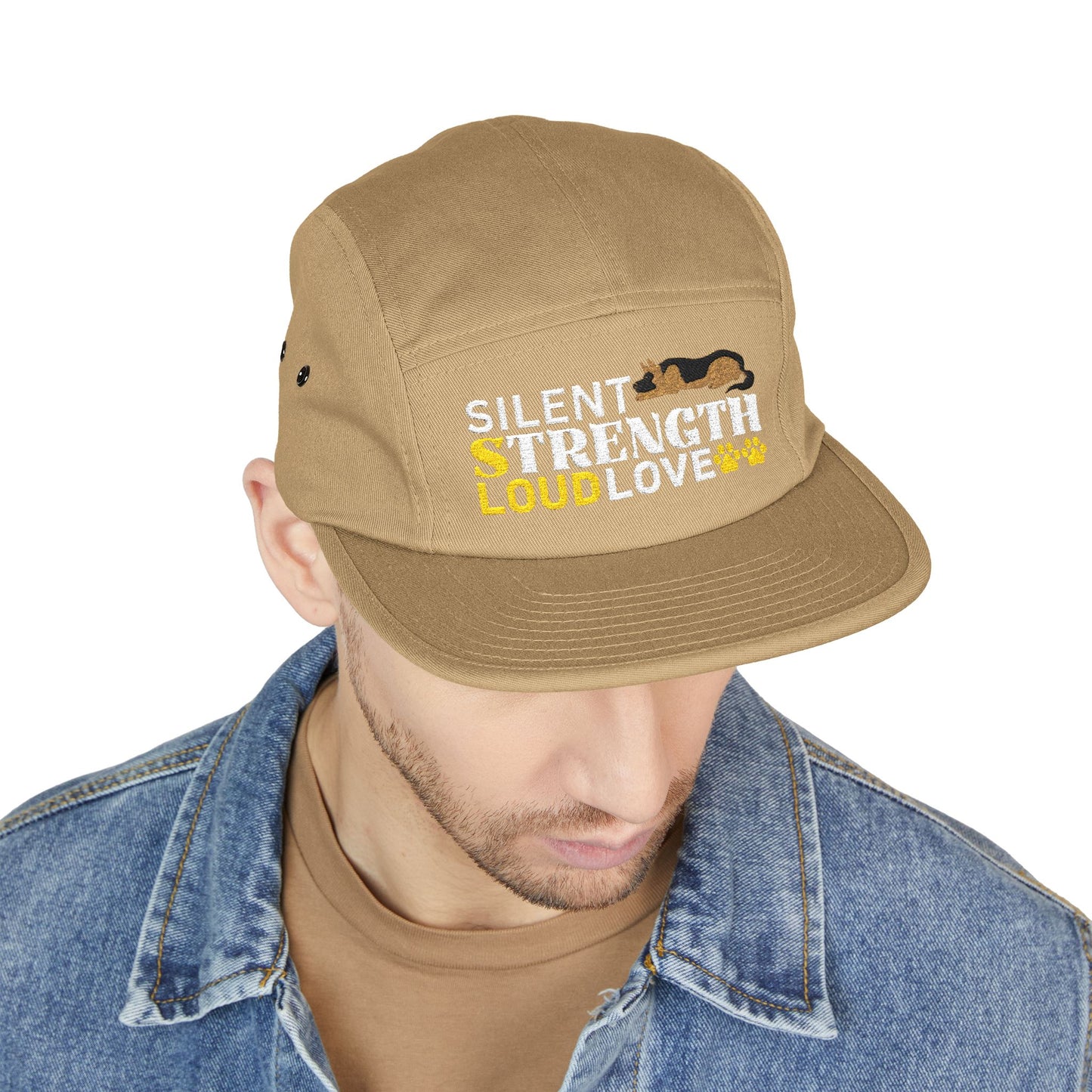 5 Panel Embroidered German Shepherd Cap - Silent Strength, Loud Love