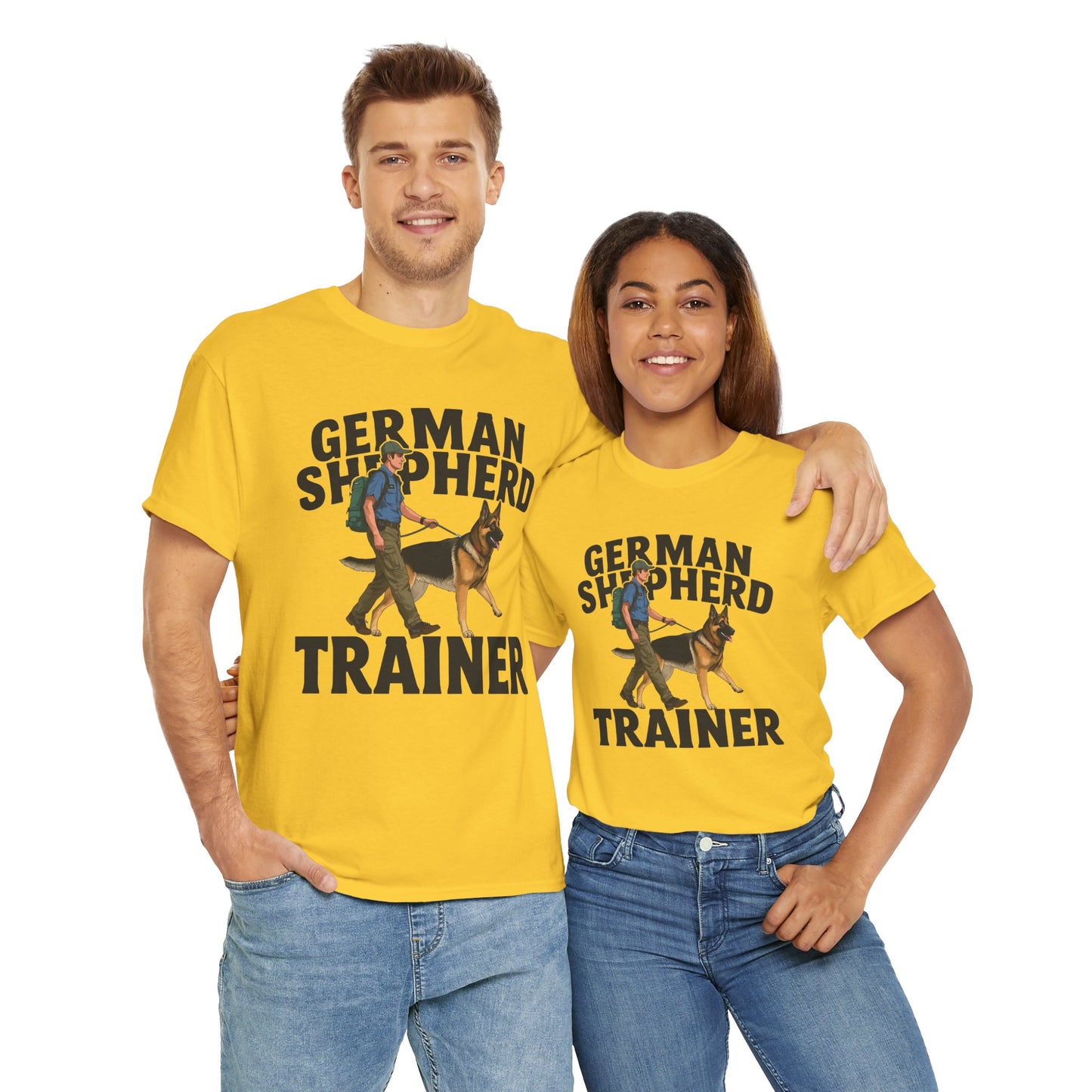 German Shepherd Trainer Tee - Man Holding a German Shepherd | Dog Lover Gift