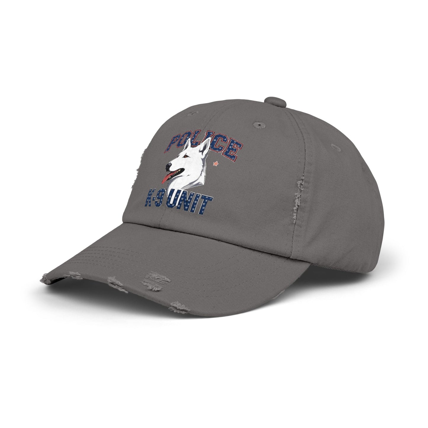 Unisex Distressed Cap with Police K9 Design Featuring German Shepherd, Trendy Dog Lover Hat, Perfect Gift for Police Supporters