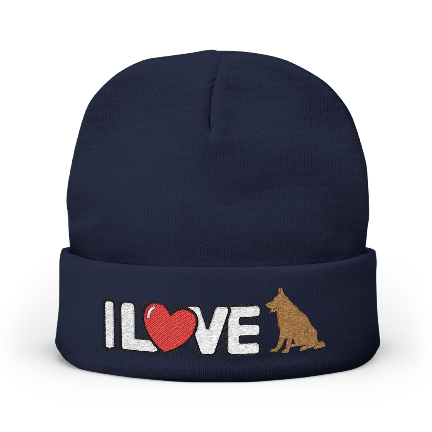 Cozy Dog Lover Knit Beanie with Embroidery - I Love German Shepherd, Winter Hat