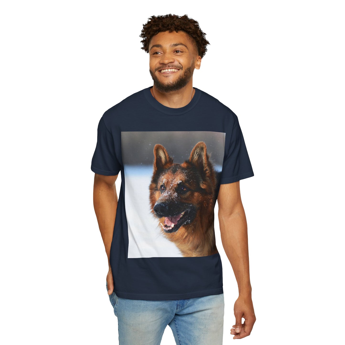 Unisex Dog Photograph T-Shirt - Giant German Shepherd In the Snow